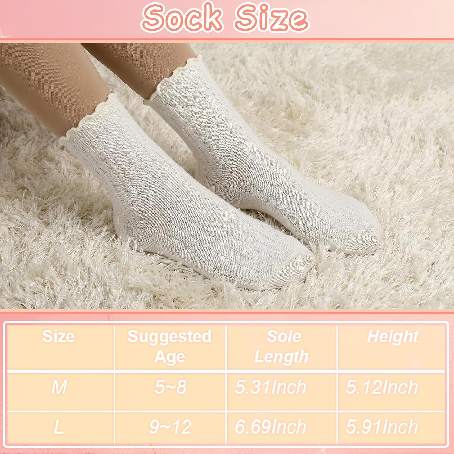 5/6 Pairs Girls Ruffle Socks Cute Frilly Kids Dress Socks