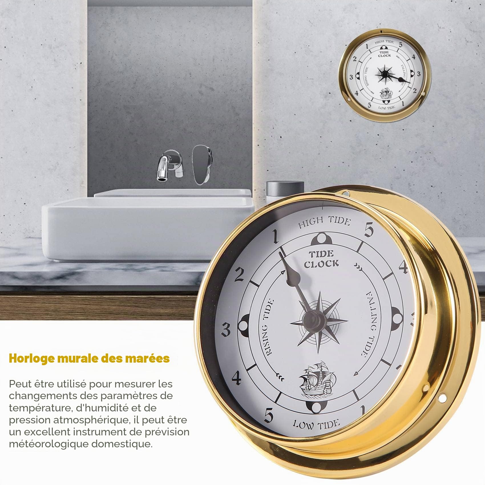 Horloge des marées en cuivre marine 115 mm décoration murale bateau