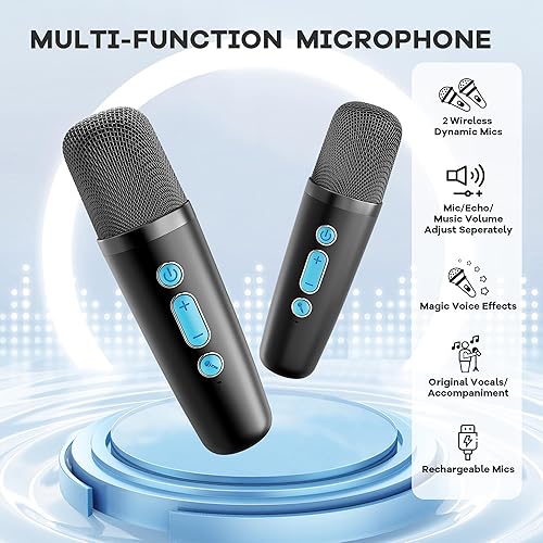 Miniatura 106 de Mini máquina de karaoke con 2 micrófonos inalámbricos para niños y adultos, altavoz Bluetooth portátil, regalo para niñas, juguetes de 4, 5, 6, 7