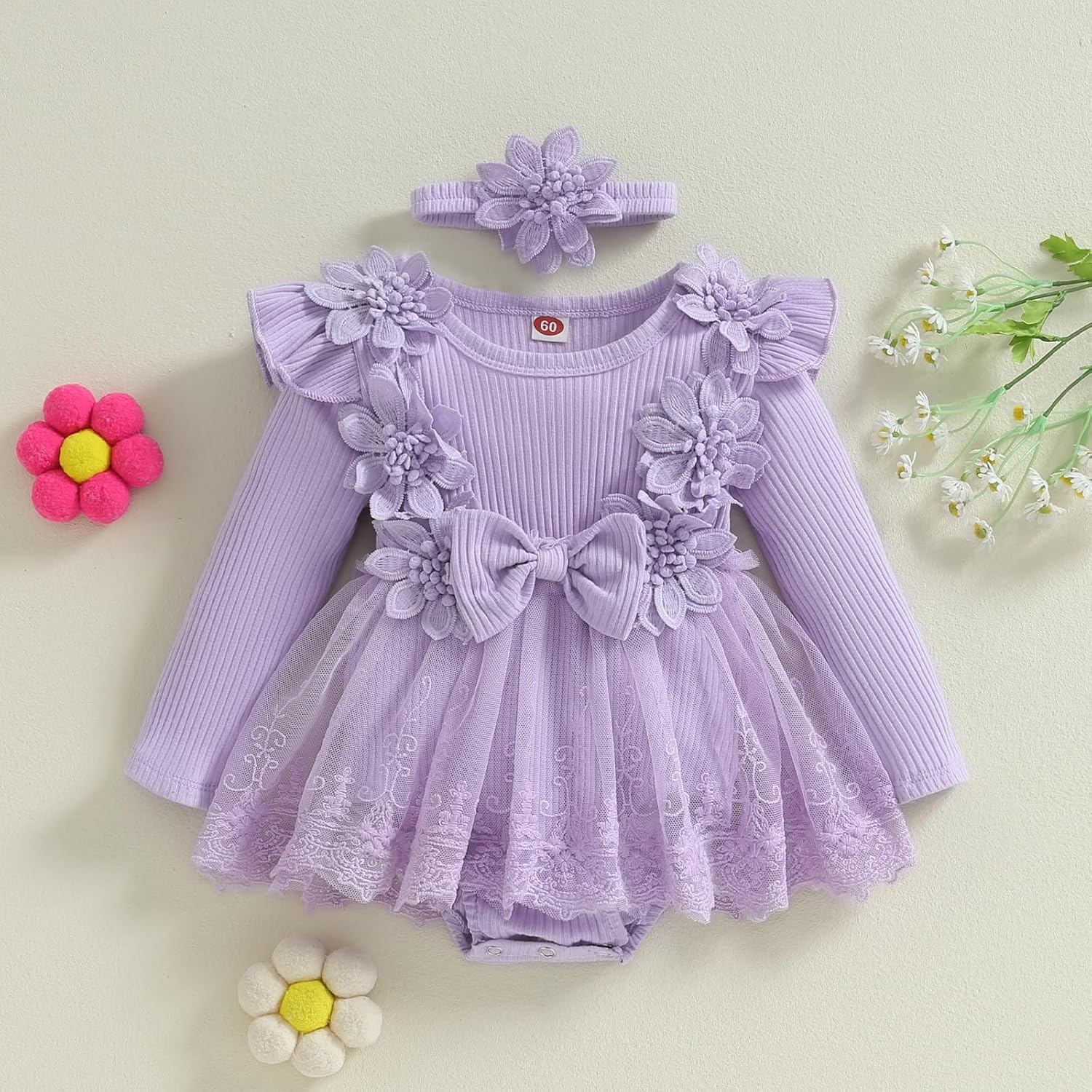 Baby Girl Tulle Birthday Party Princess Dress Long Sleeve Lace Flower Tutu Romper Dress Newborn Fall Clothes - Image 2