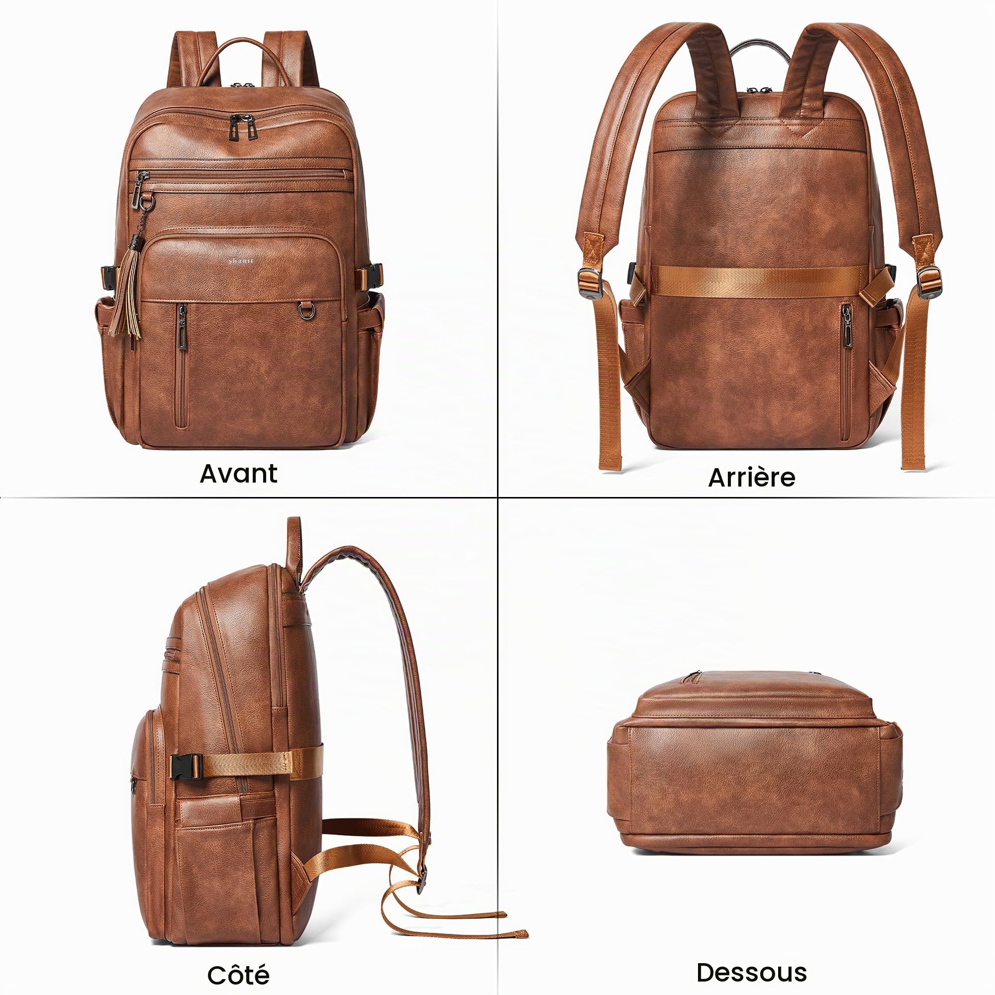 Shrrie Sac à dos pour ordinateur portable en cuir végan pour femmes, 17 pouces Sac a dos pour Travail commerce université voyages enseignant infirmière avec Poche antivol et grand porte-gobelet géant