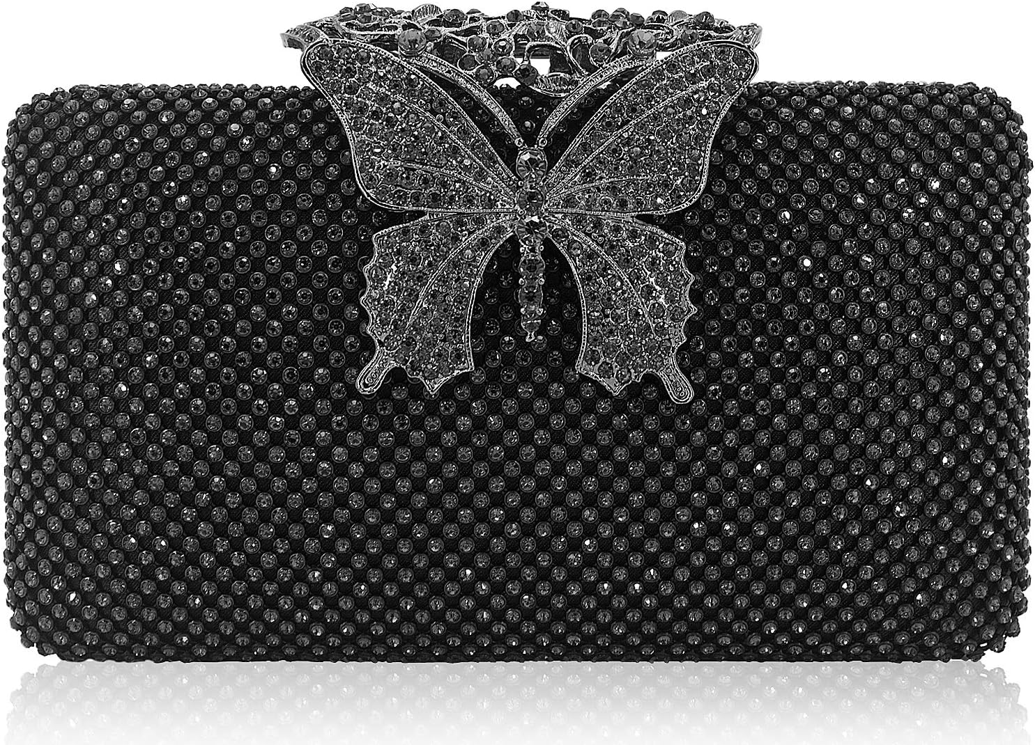DEXMAY DMDexmay Rhinestone Clutch Bag with Crystal Butterfly Clasp Women Evening Handbag Formal Party Purse