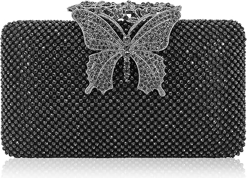 Dexmay - Bolso de noche para mujer con cierre de mariposa y diamantes de imitación