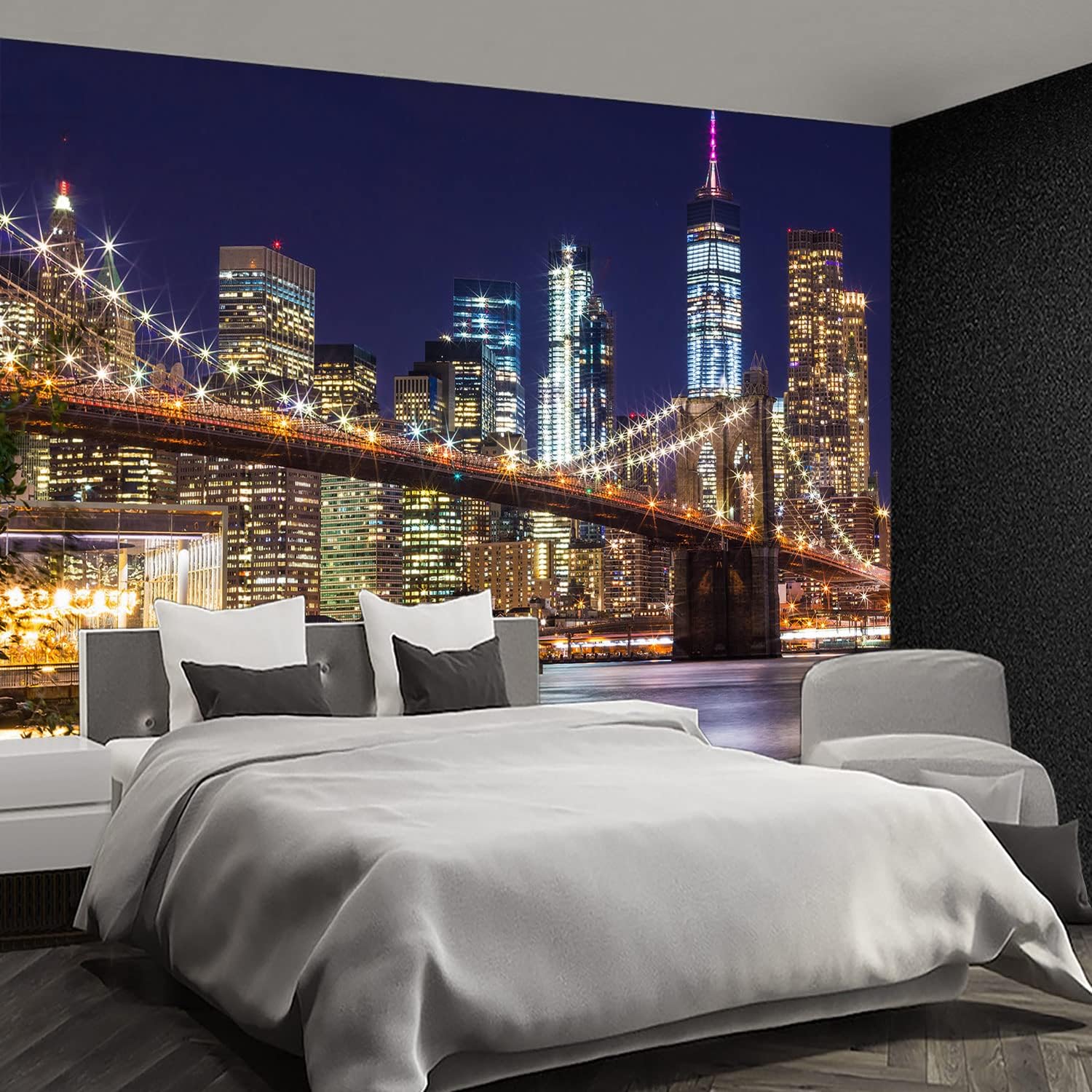 Brooklyn Bridge City View Mural Living Room couches Extra Large wall murals new york Cities Wallpaper Bedroom California Picture Landscape - 108"x75"（It's not Peel and Stick.）