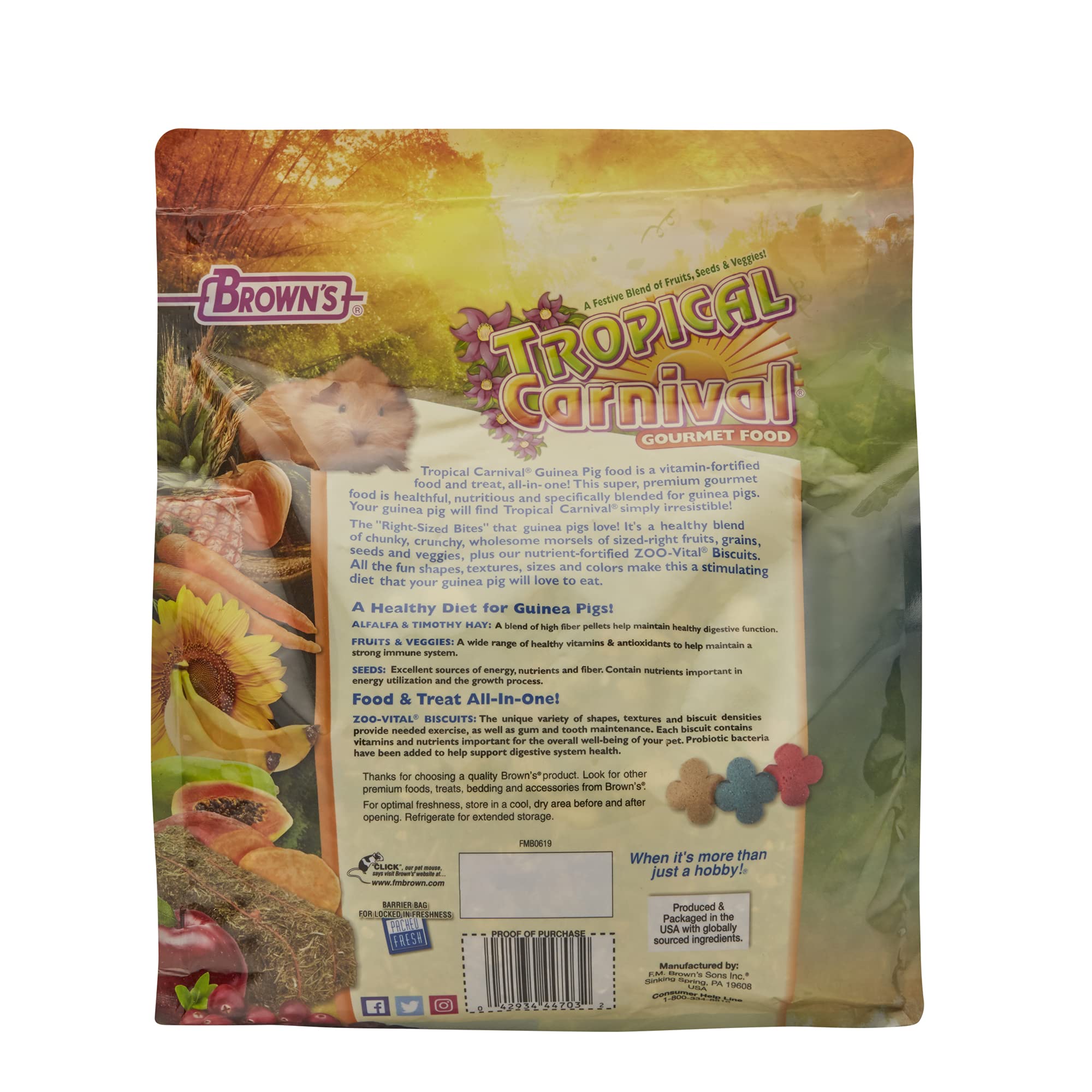 F.M. Brown's Tropical Carnival Gourmet Meerschweinchenfutter mit Alfalfa und Timothy Heu Pellets - Vitamin-Nährstoff-Angereicherte tägliche Ernährung