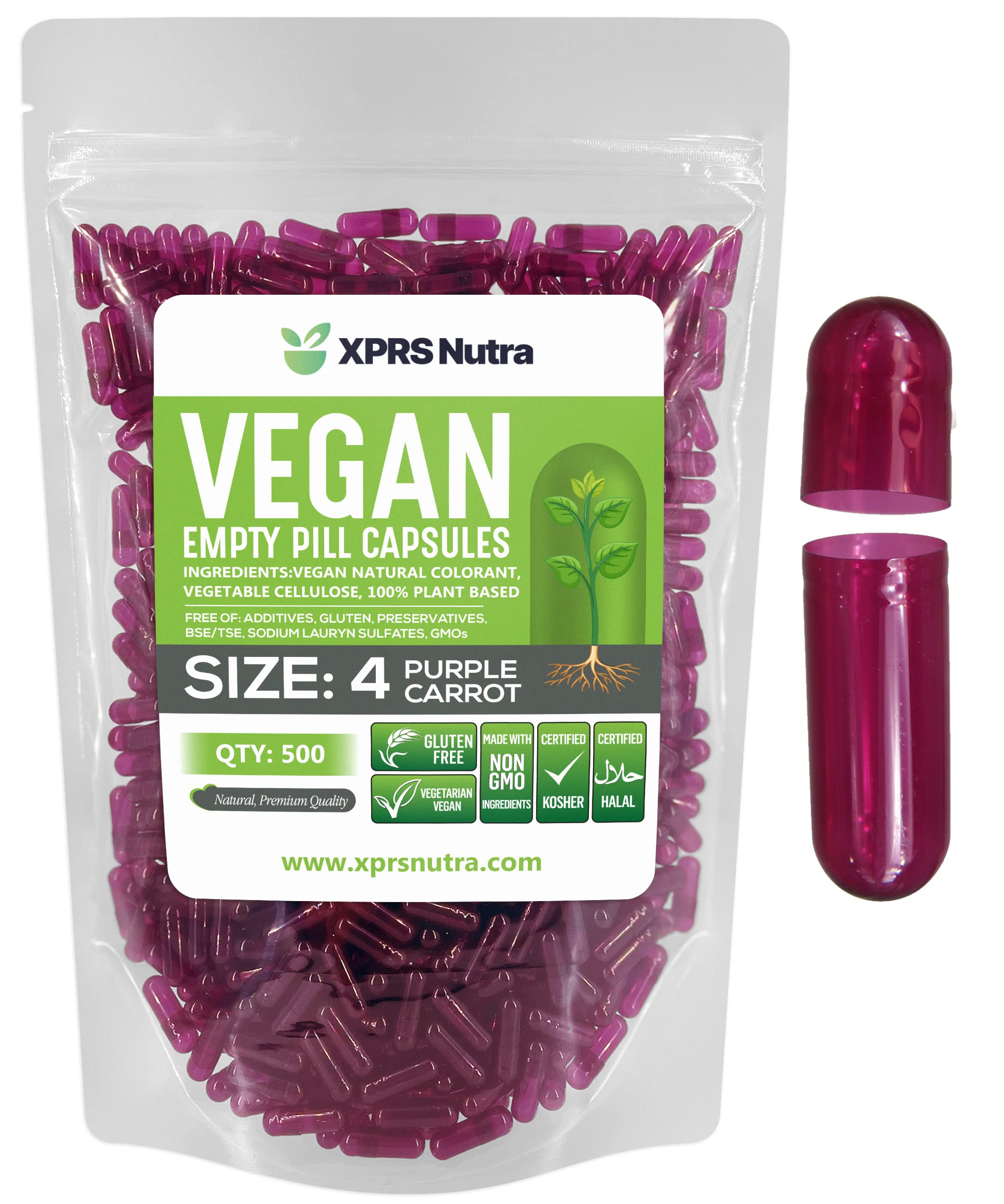XPRS Nutra Size 4 Empty Capsules - 500 Count Small Clear Empty Vegan Capsules- Vegetarian Pills - DIY Vegetable Capsule Filling - Fillable Do-It-Yourself Caps for Supplements — Amazon image 8