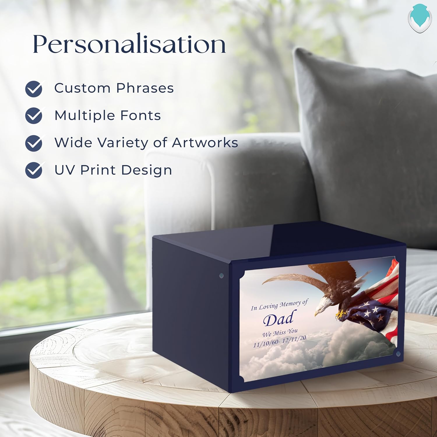 GetUrns Heritage Adult American Eagle Cremation Urn for Human Ashes I Navy Wood Funeral Urns for Male and Female I 213lbs