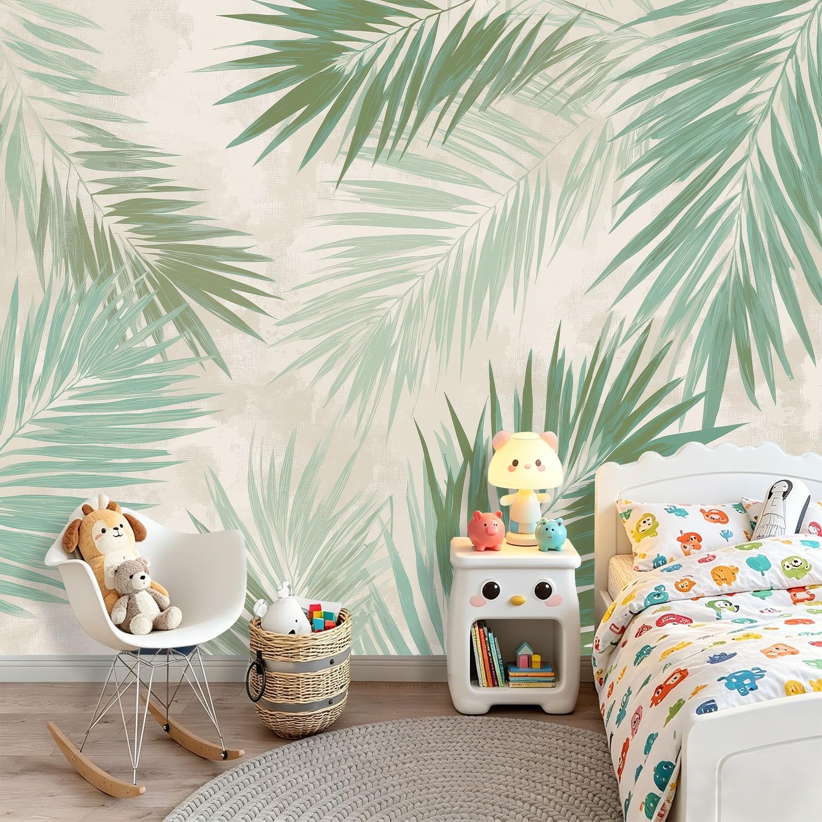 Fototapeta 250 x 175 cm ściany dekoracja salonu tropikalne liście palmowe liście palmowe efekt starzenia do sypialni salonu tapeta z włókniny, szałwia zielona