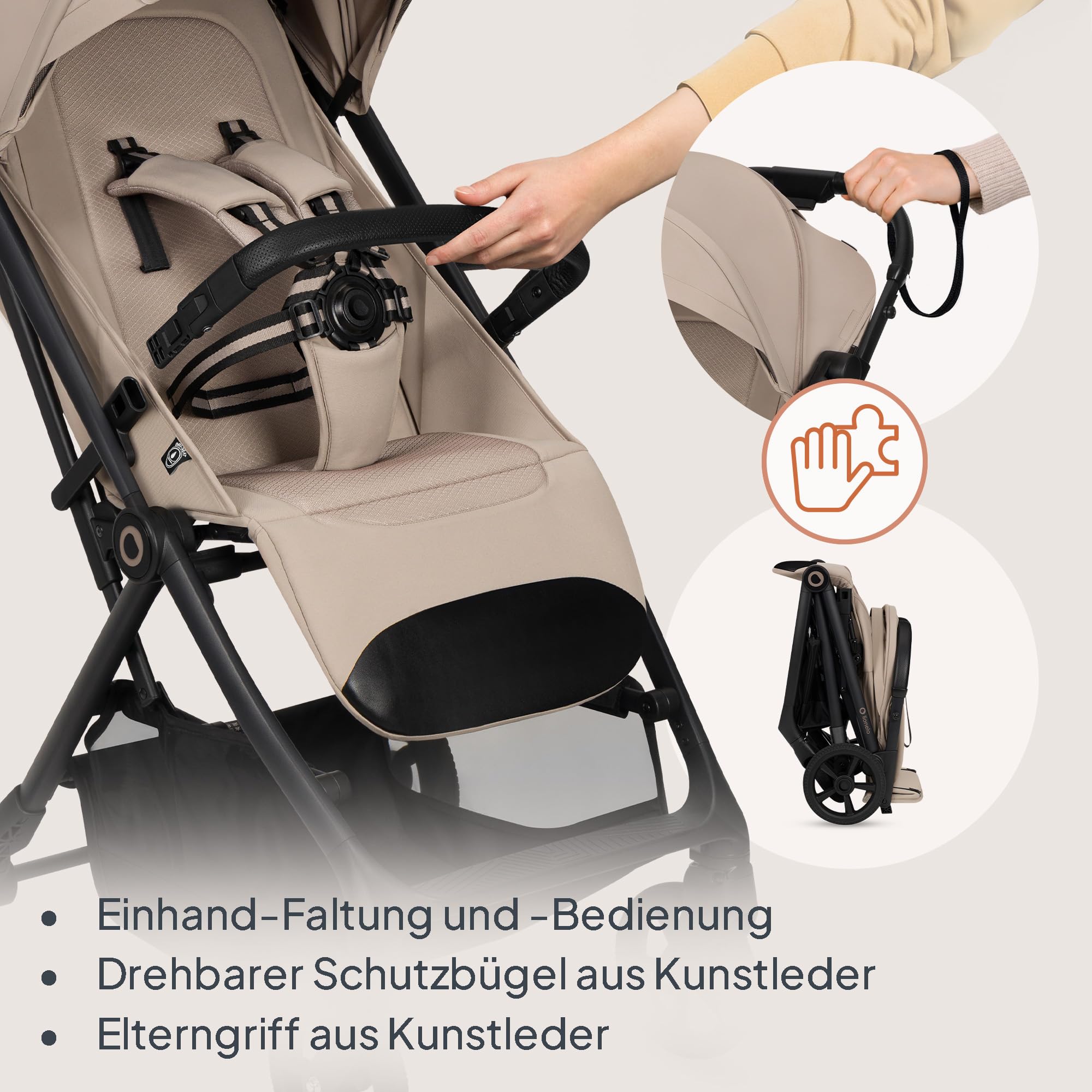 Lionelo Tansi Reisebuggy bis 22 kg, 6 Monate–4 Jahre, Kompakt Faltbar mit Einhand Auto Folding, GravelTech Rädern, Liegeposition 92 cm, Dri Seat, Verdeck mit UPF50+ Schutz Wasserdicht, Korb bis 3 kg