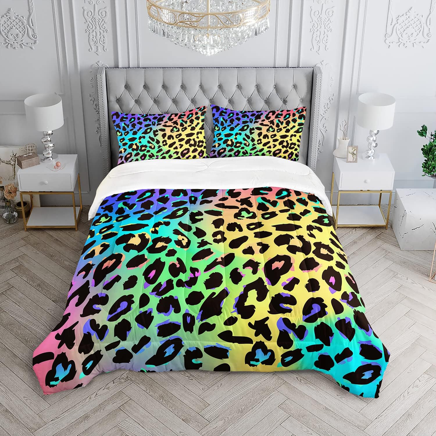 HOSIMA Color Leopard Print Comforter Set Twin Size,Animal Theme Comforter Set Bedroom Decor for Girls Boys Youth,Cheetah Printed Twin Bedding with 2Pillowcases.