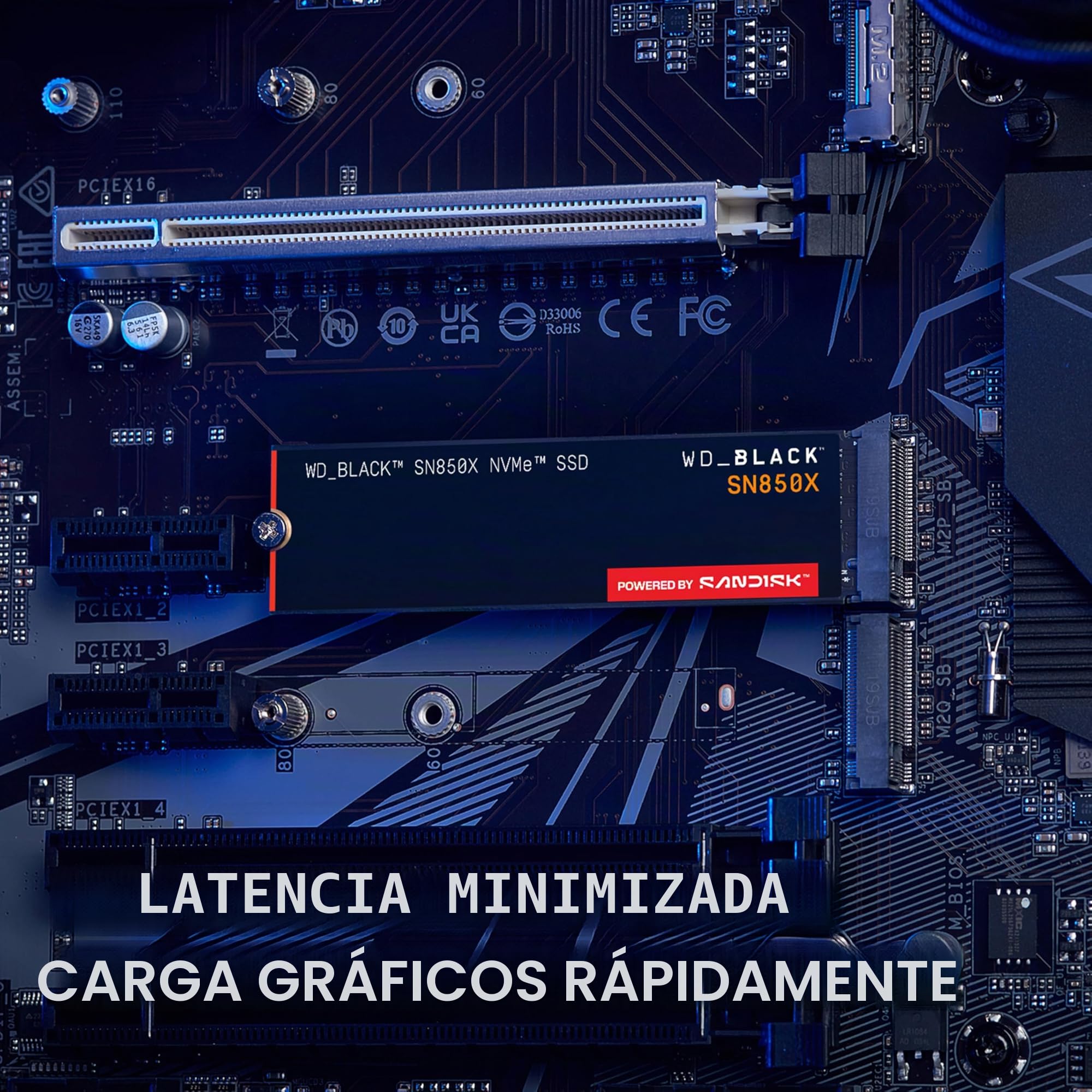 WD_BLACK SN850X NVMe SSD 1TB (Velocidades de lectura hasta 7300 MB/s, escritura 6300 MB/s, M.2 2280, PCIe Gen 4, SSD para Juegos internos, SSD de alto rendimento) POWERED BY SANDISK
