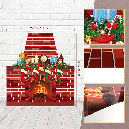 Miniatura 2 de TaoBary Telón de fondo de chimenea de Navidad para fotografía, decoración de chimenea de ladrillo rojo para fiesta de Navidad, fondo de leña