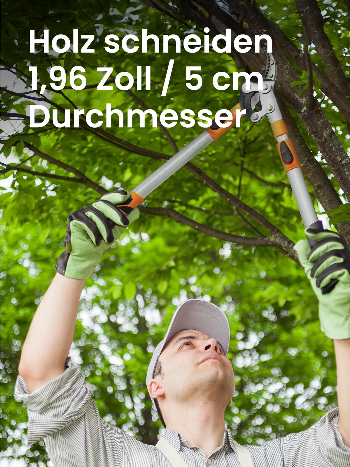 Teleskop Amboss Astschere 80–103 cm SK5 Stahlklinge und Antihaftbeschichtung, Profi Teleskop Astschneider für Äste bis 50 mm, leichte Aluminium-Gartenschere für Bäume & Hecken