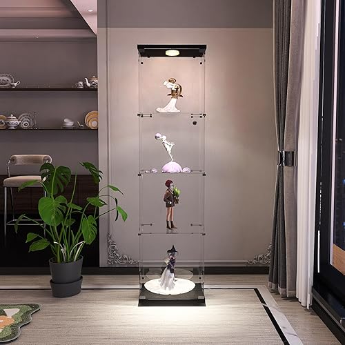 Miniatura 7 de Zacis Vitrina de cristal con luces y cerradura, vitrina Curio de 4 niveles con puerta de cristal, escaparate de pie para sala de estar, dormitorio,