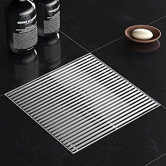8 Inch Square Shower Drain with Removable Wedge Wire Pattern Grate, Brushed Nickel 304 Stainless Steel Shower Floor Drain for Bathroom, CUPC Certified, with Hair Strainer