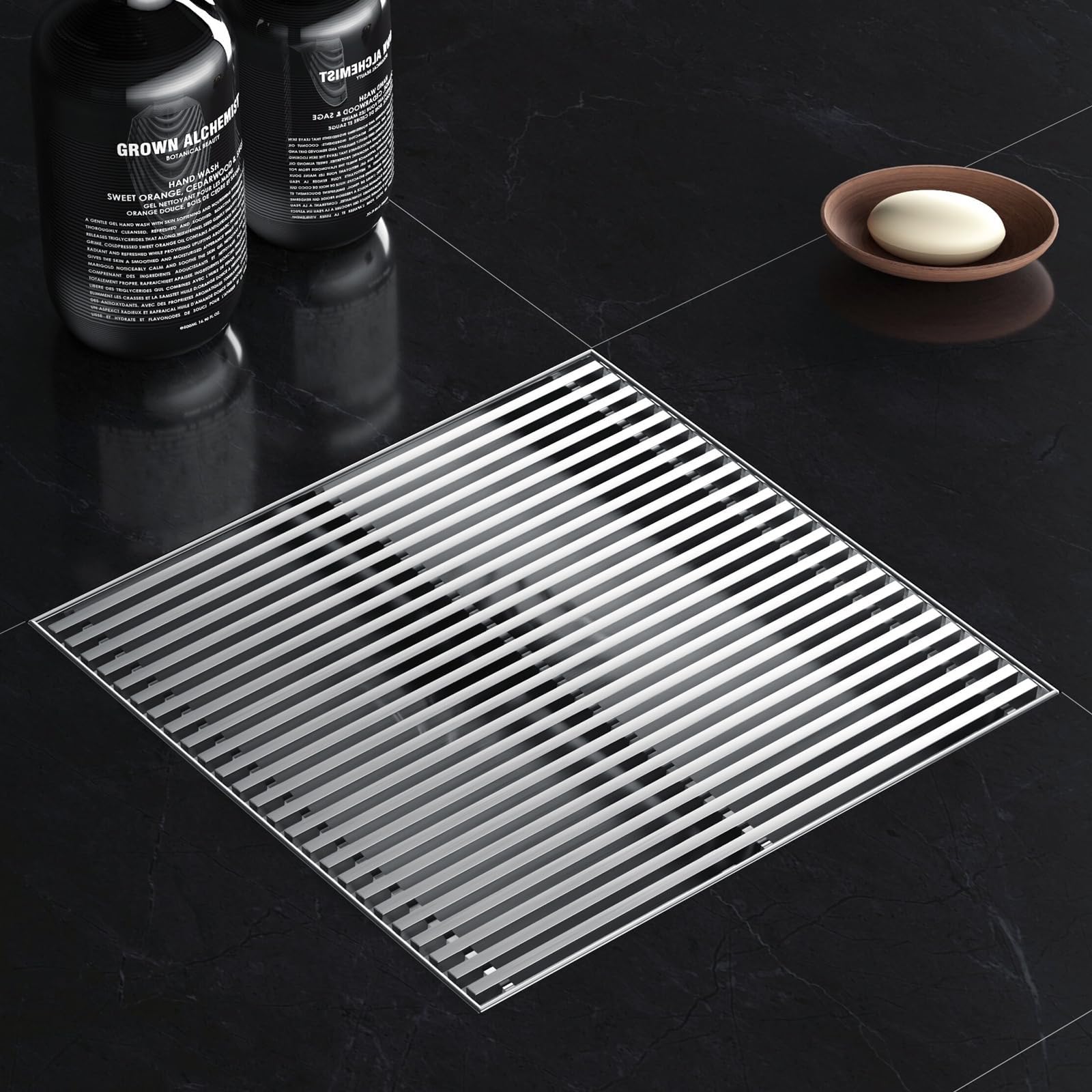 Sharpeye 8 Inch Square Shower Drain with Removable Wedge Wire Pattern Grate, Brushed Nickel 304 Stainless Steel Shower Floor Drain for Bathroom, CUPC Certified, with Hair Strainer