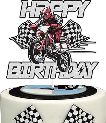 Decoración para tartas de feliz cumpleaños, color negro y rojo, para motocicleta, carreras de automóvil, decoración de tartas, deportes extremos,