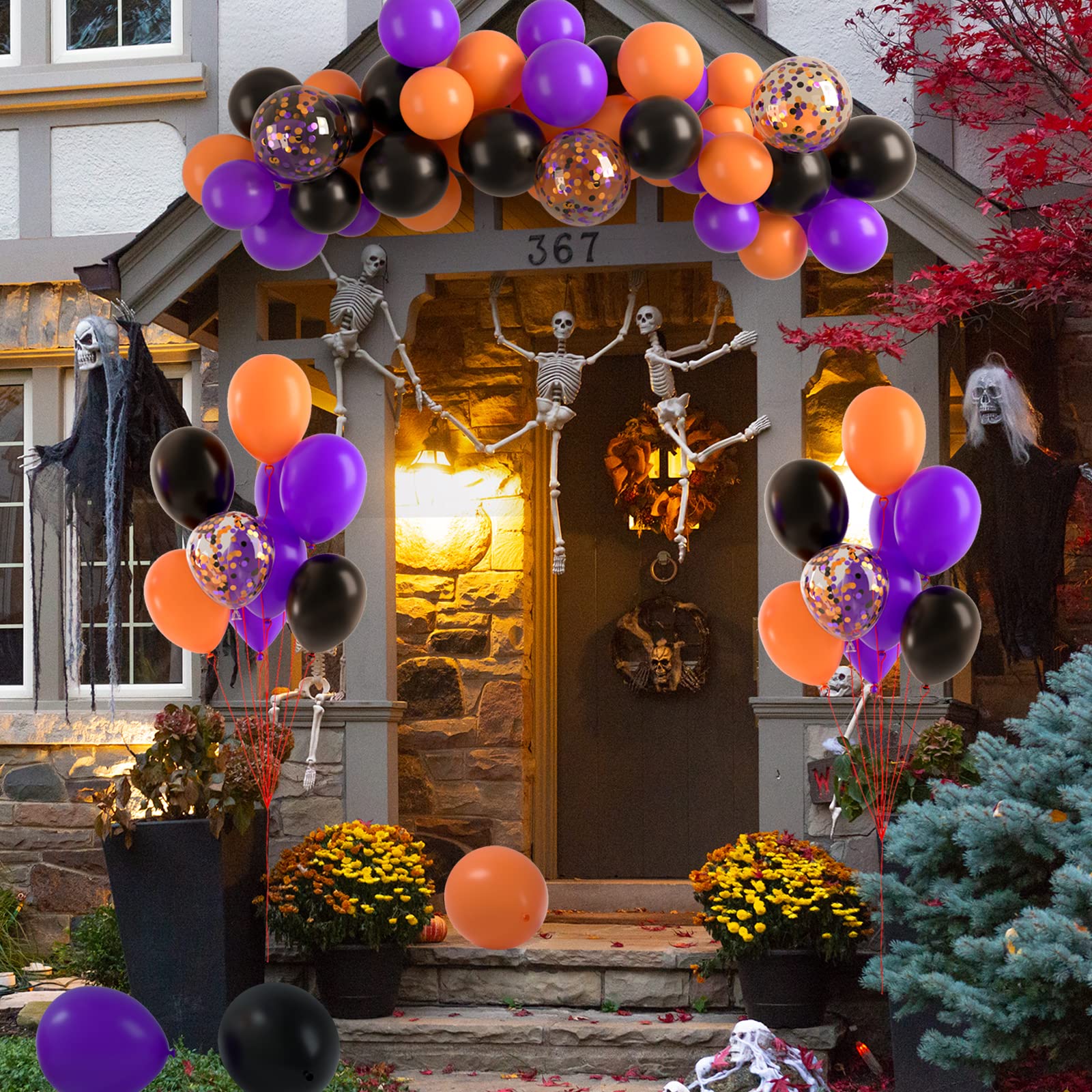 TUPARKA Halloween-Ballonset, 60 Stück – Schwarz, Orange, Weiß & Konfetti-Luftballons (30,5 Cm) Für Halloween, Geburtstag & Partys