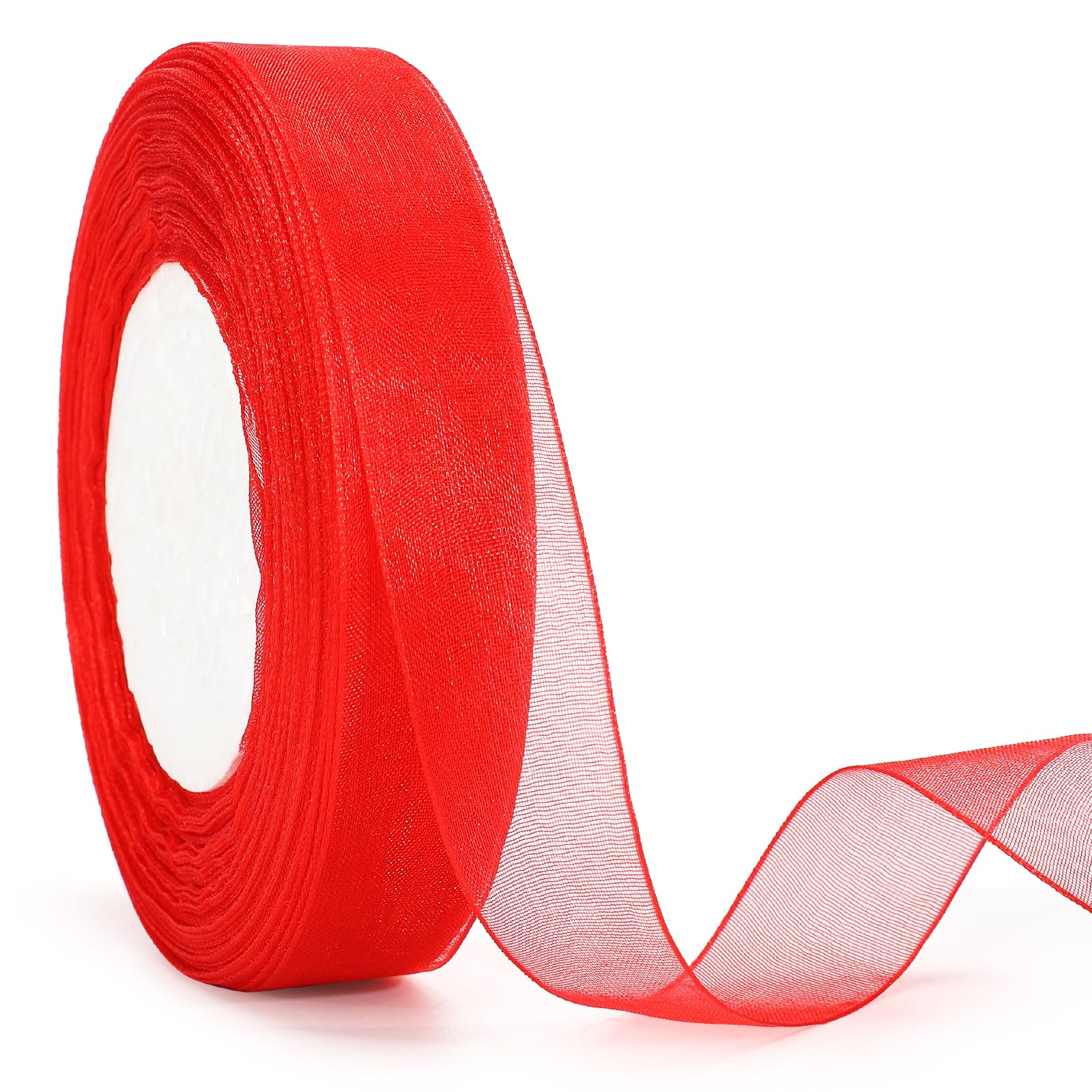 jijAcraft 20mm Red Organza Ribbon: 45m Sheer Organza Chiffon Ribbons Craft Ribbons Gift Wrapping Ribbon for Weddings Crafts Gift Bows Party Christmas Decorations
