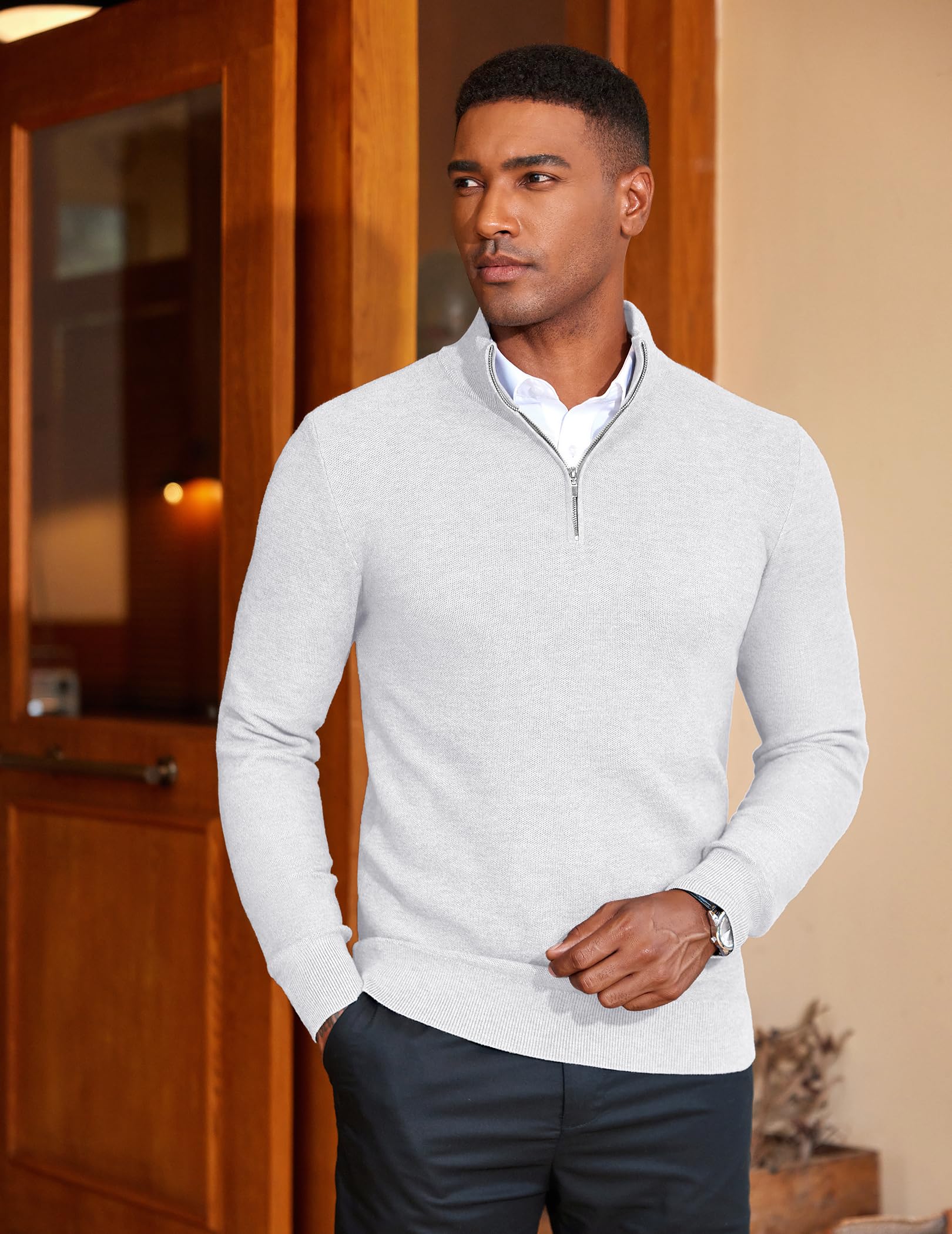 COOFANDY Pull pour Homme Pull Zippé Pulls col Roulé Slim Fit Pulls Hiver Chaud | T-shirt tricoté basique - T-shirt d'été à manches courtes avec col rond - Haut décontracté