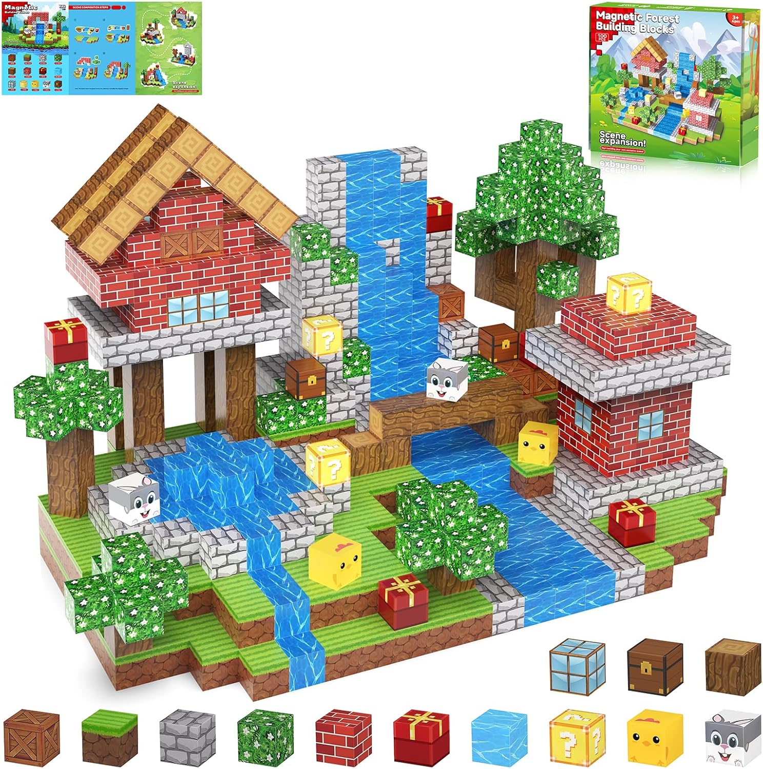 Magnetic Blocks 100PCS Magnetic Building Blocks for Kids– Magnet Blocks Cubes Set for Boys Girls 3 4 5 6 7 8 Year Old, Magnetic Cubes Kit, STEM Magnet Building Set