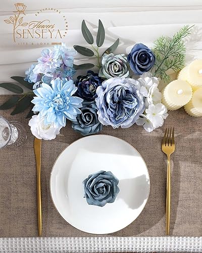 Miniatura 2 de Senseya Caja combinada de flores artificiales para decoración, mezcla de seda de flores falsas con tallos de bricolaje, ramos de boda, flores