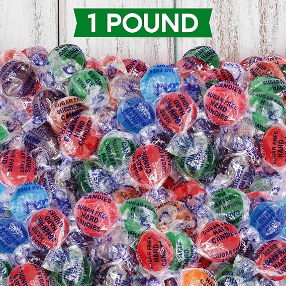 Sugar Free Hard Candy Assortment - 1 Pound Approx. 75 Individually Wrapped Fruity Flavored Holiday Sugar-Free Candy Discs Variety Bag For Snacks & Treats - Taboom