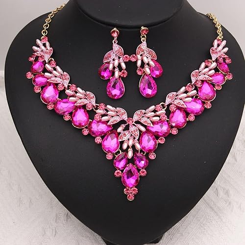 Miniatura 3 de Enrwin Collar chapado en oro con perlas de cristal austriaco para boda dama de honor juego de joyas para boda fiesta de graduación