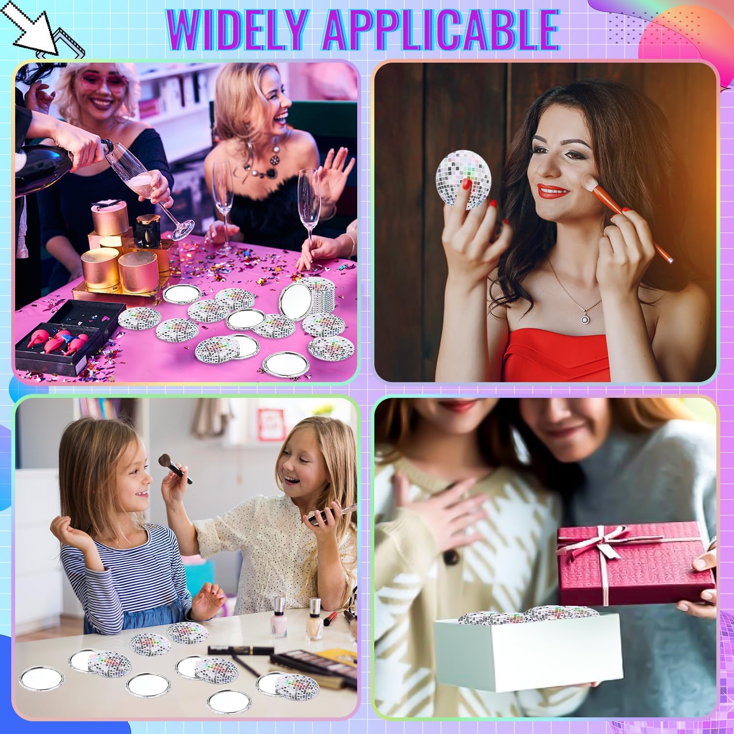 12 Pcs Disco Ball Compact Mirror, Mini Round Disco Makeup Mirror Bulk for Women Gift Party Supplies
