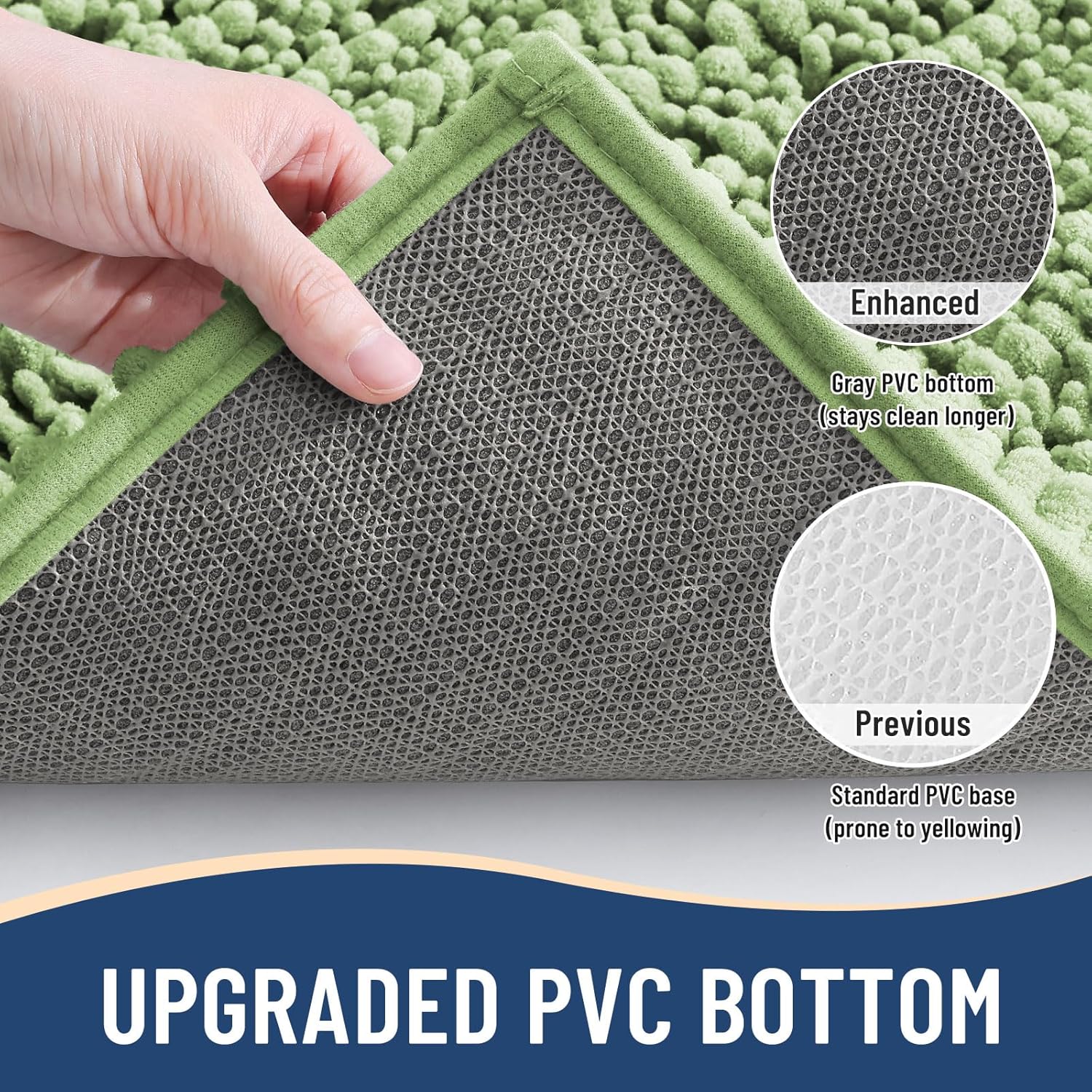 Arotive Luxury Chenille Bathroom Rugs 3 Piece with Toilet Lid Cover, Shaggy Soft and Absorbent Bath Rug, Non-Slip, Machine Washable Bath Mats for Bathroom(24x16+24x20+17.5x15, Sage Green)
