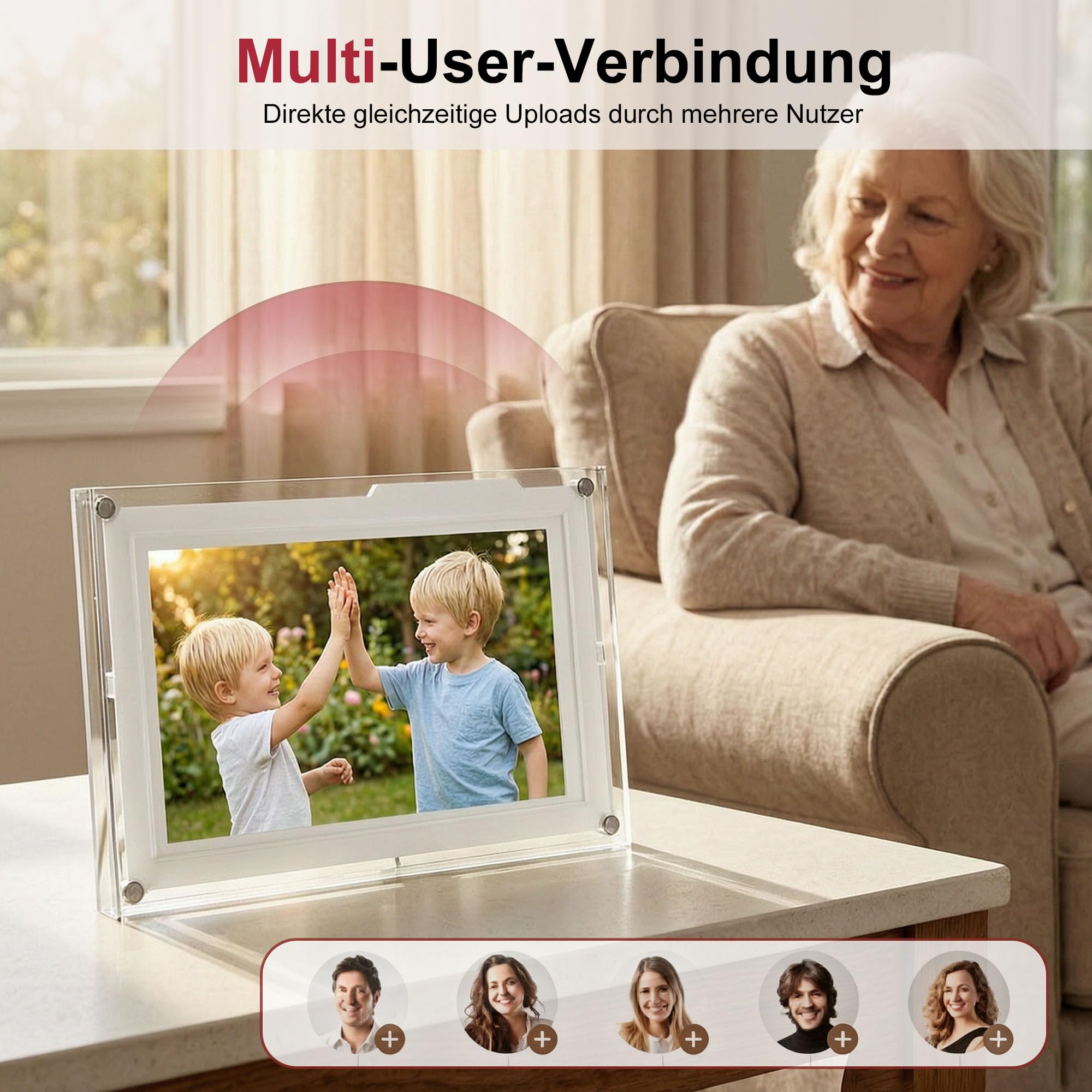 Frameo 10,1 Zoll WiFi Digitaler Bilderrahmen, 1280x800 HD IPS Touchscreen Foto Rahmen, 32GB Speicher, Automatische Rotation, Teilen Sie Fotos sofort von überall aus