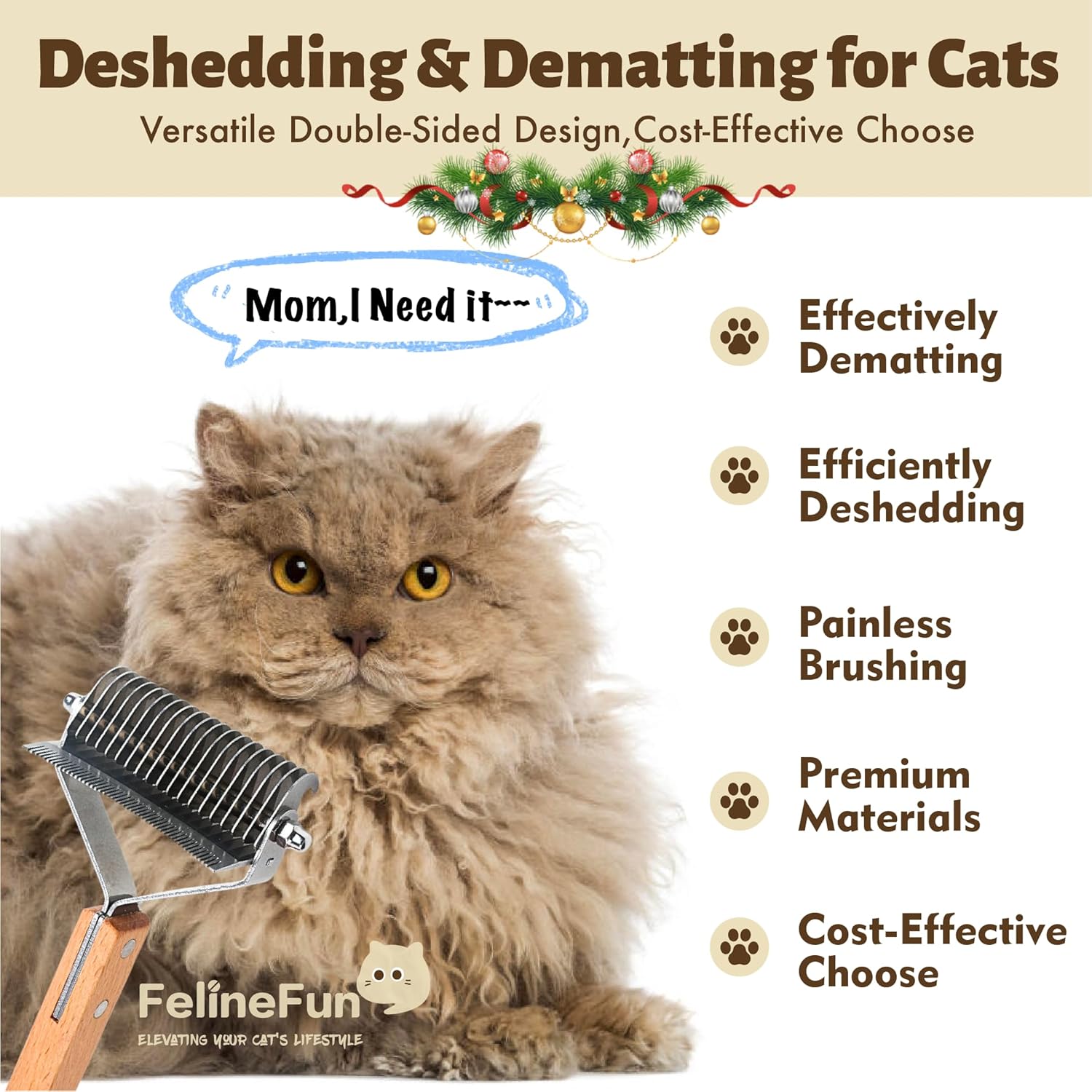 FelineFun Cat Brush for Dematting & Deshedding, 2 in 1 Undercoat Rake, Efficiently Remove Loose Hair & Matted Fur, Professional Shedding Comb for Indoor Cats & Long Haired Cats - Image 2