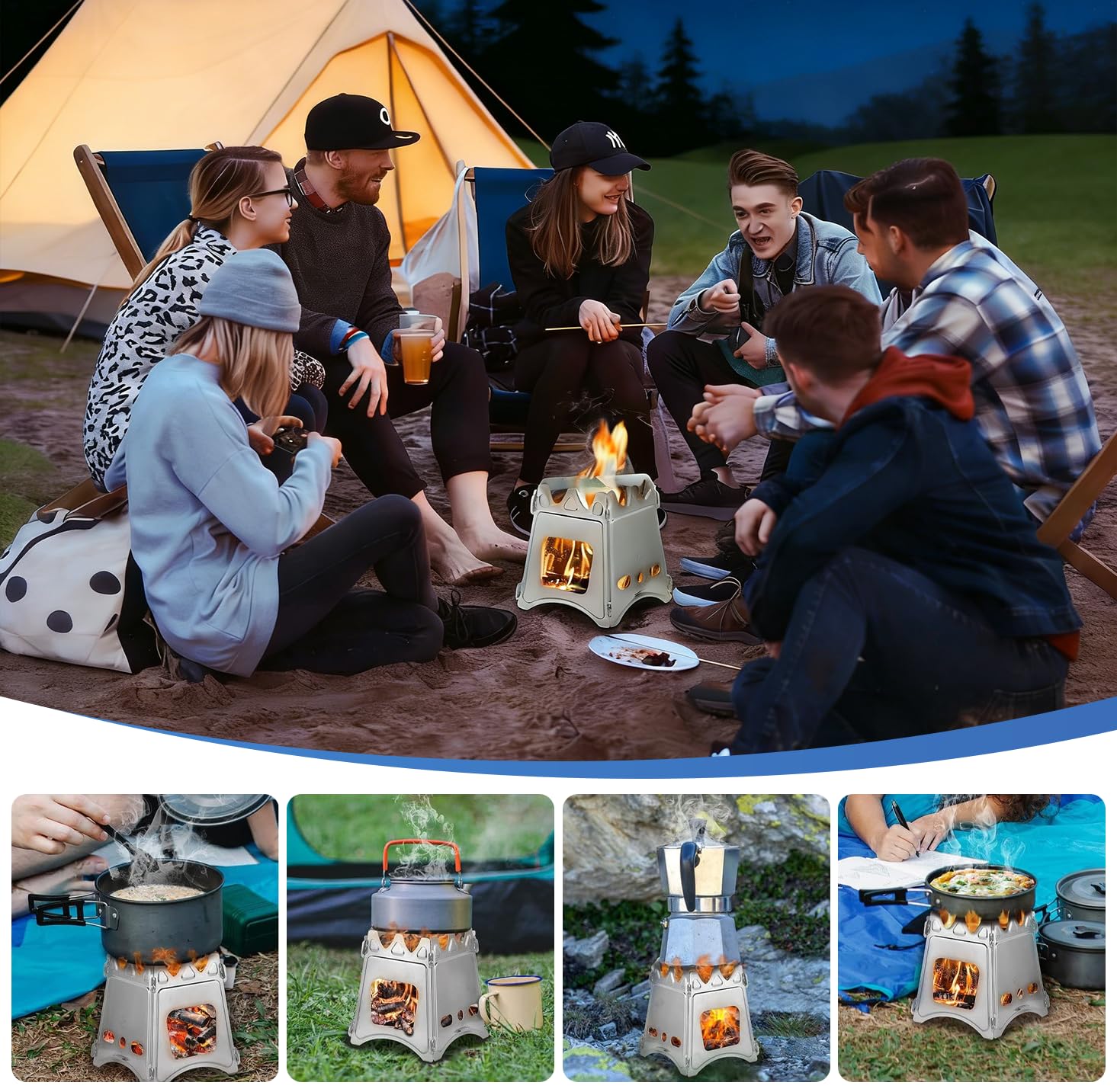 Mini stufa a legna da esterni, piccola stufa a tenda per fornelli, fornelli da campeggio, pieghevole e portatile, carburatore compatto per picnic, barbecue, campeggio, escursioni, viaggi, attrezzature