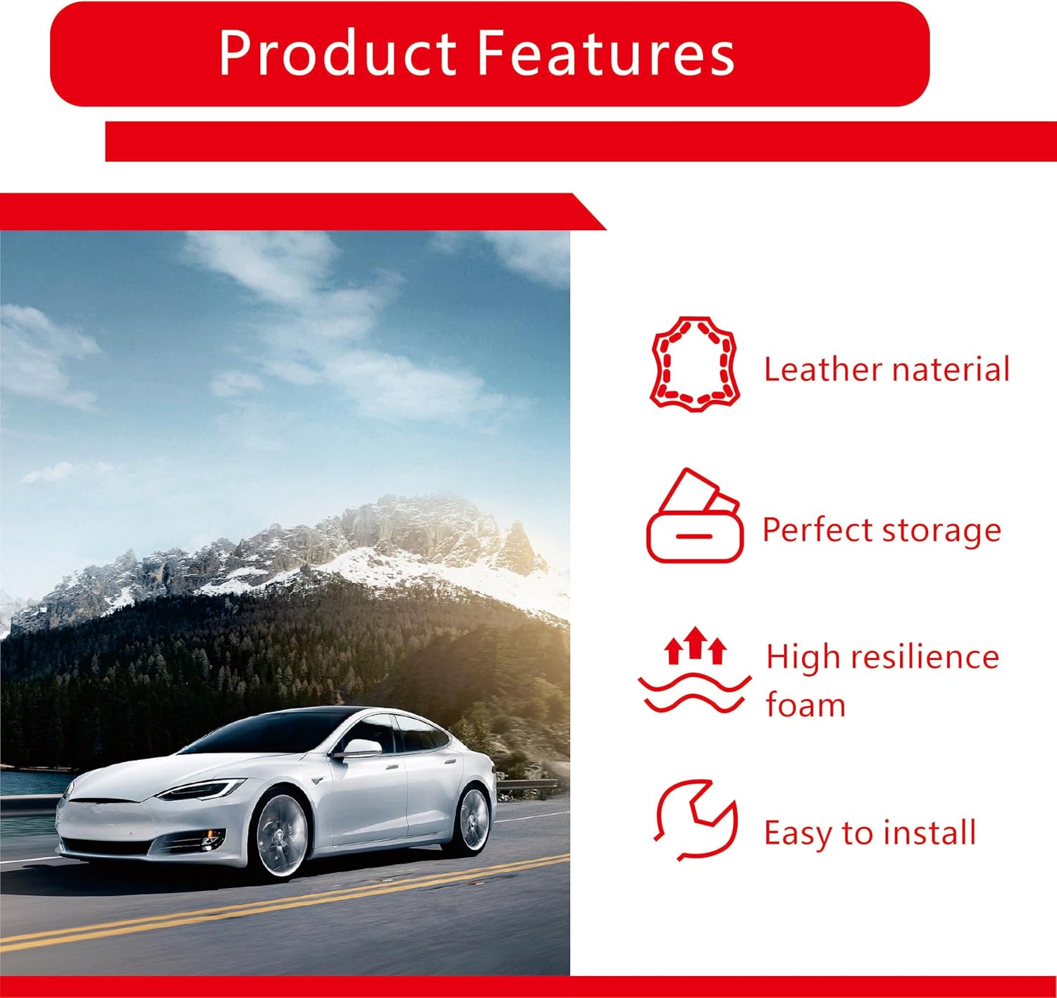 Car Center Console Cover, 5-in-1 Thickened Armrest Protector Pad, Leather Center Armrest Protector with Storage Compartment, Universal for Most Cars (Black & Red)