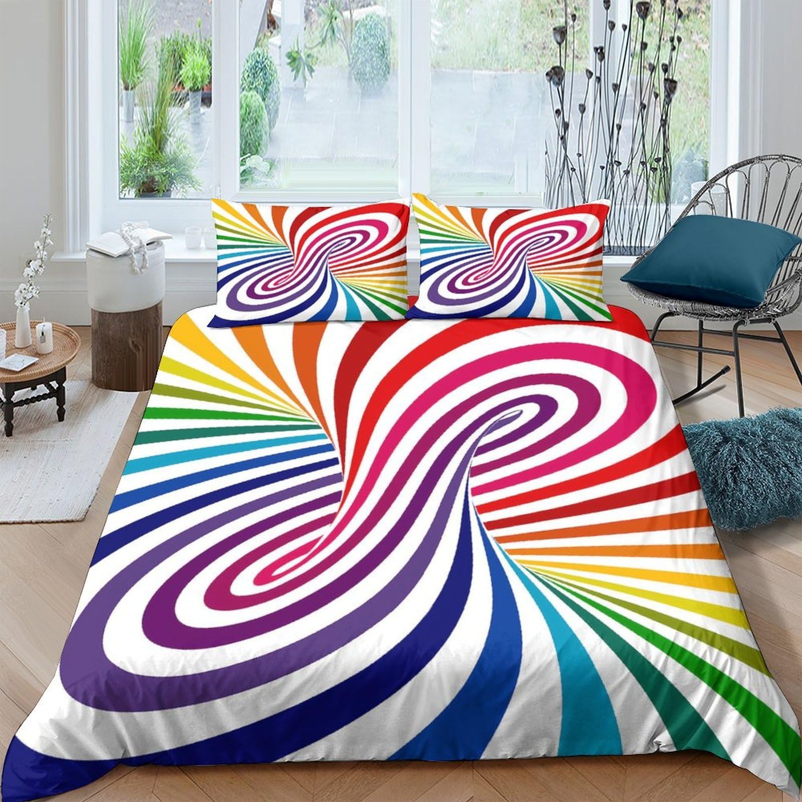 Ctjqhvkz Style-4 3D Printed Psychedelic Swirl Fitted Sheet Microfiber Colorful Spiral Mattress Cover For Bedroom Dorm Machine Washable Single（135X200cm）