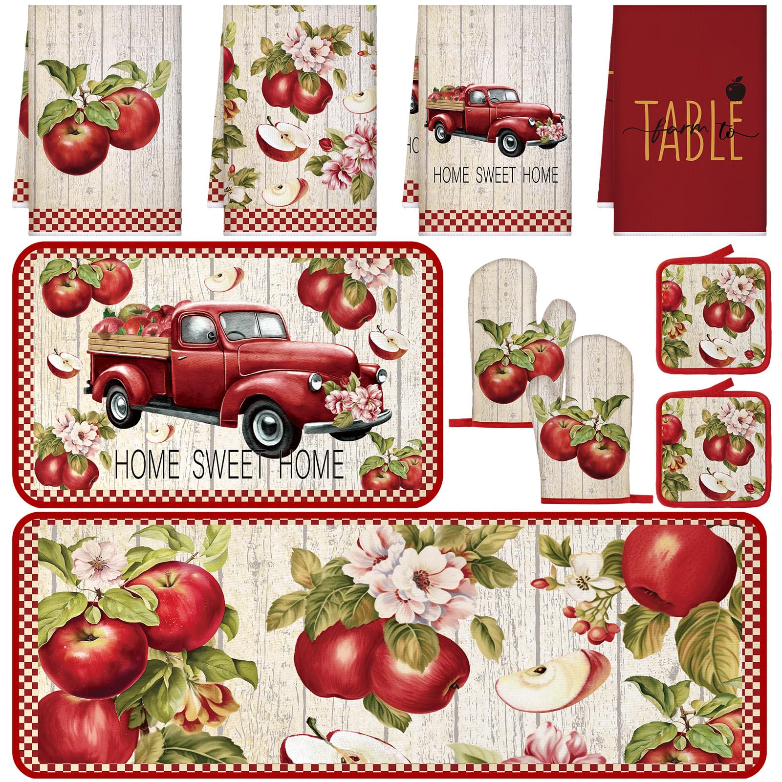 Fourluoo 10 Pcs Apple Farmhouse Kitchen Decor Set