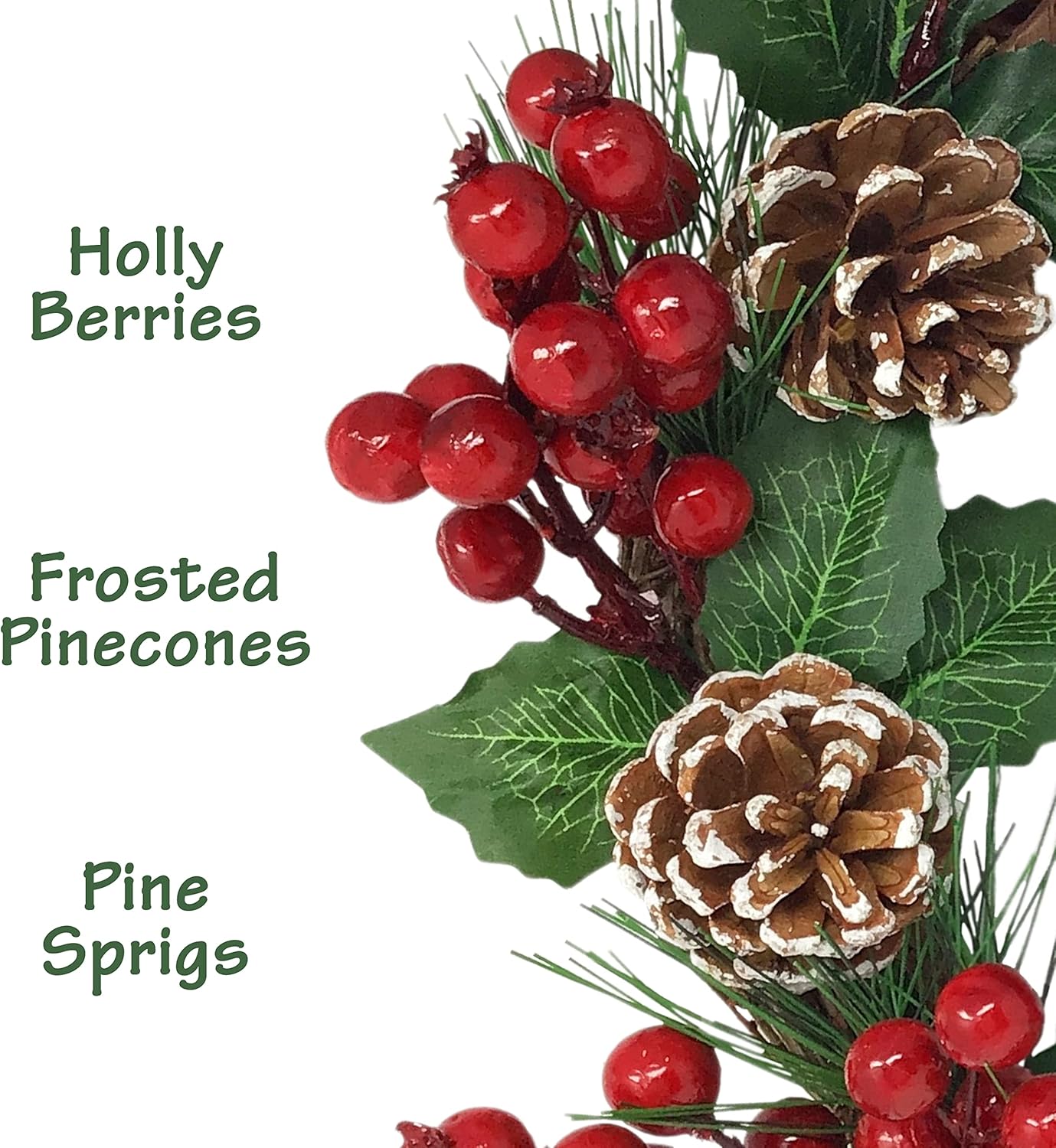 Christmas Wreaths - Pine Twigs, White Tipped Pinecones, Red Berries & Holiday Greenery - Door, Window, Porch & Mantel Décor - Measures 12" D - Image 3