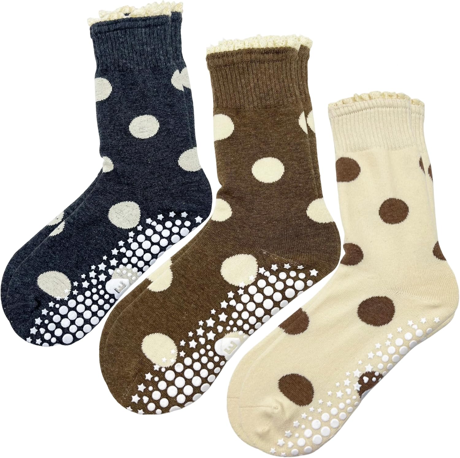 Cute Polka Dot Yoga Socks Pilates Crew for Women Fits US Sizes 5-9 Ruffle Grip Yoga Barre Non Slip Sticky Workout Dance Sock