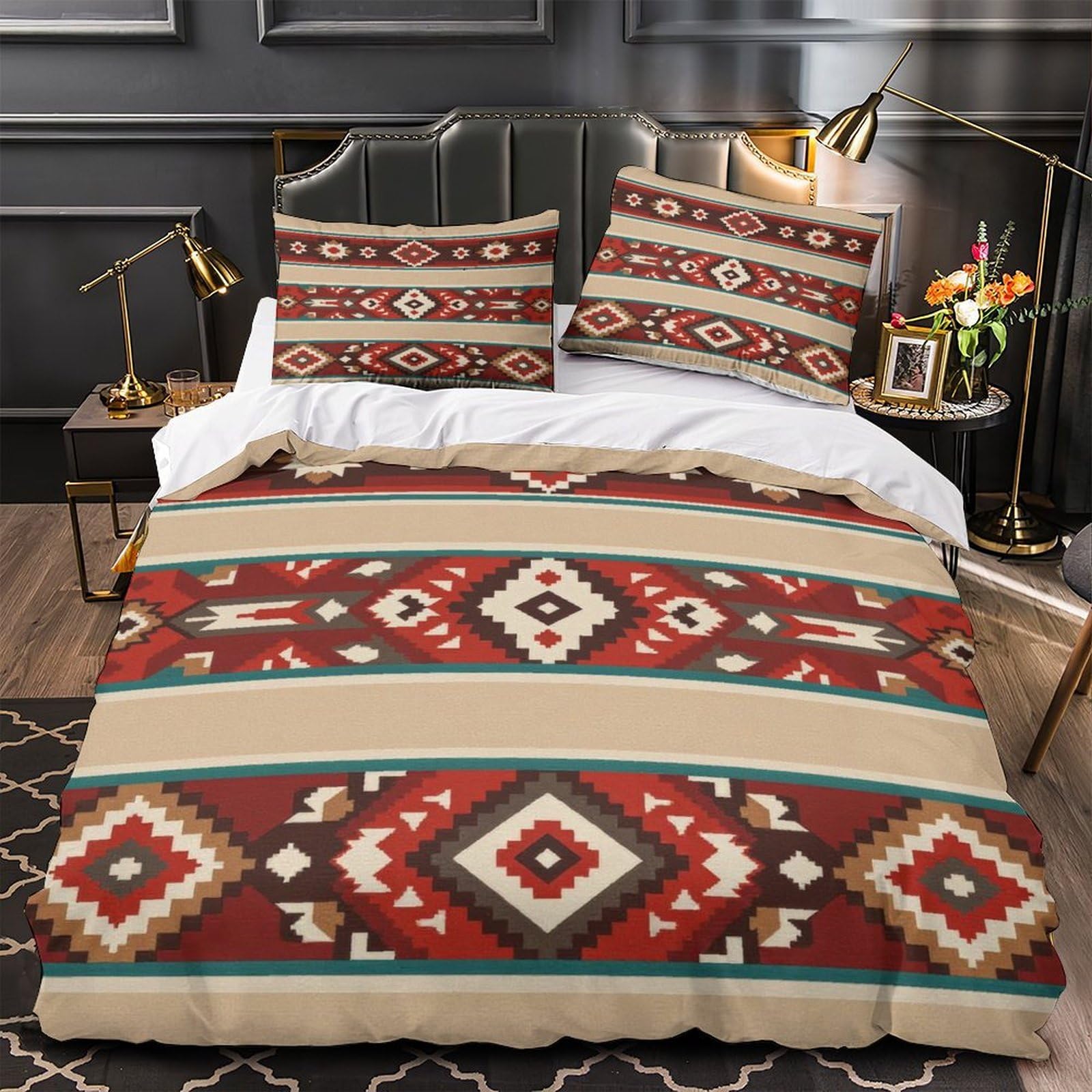 Housse de couette aztèque lit simple microfibre imprimée 3d motifs tribaux