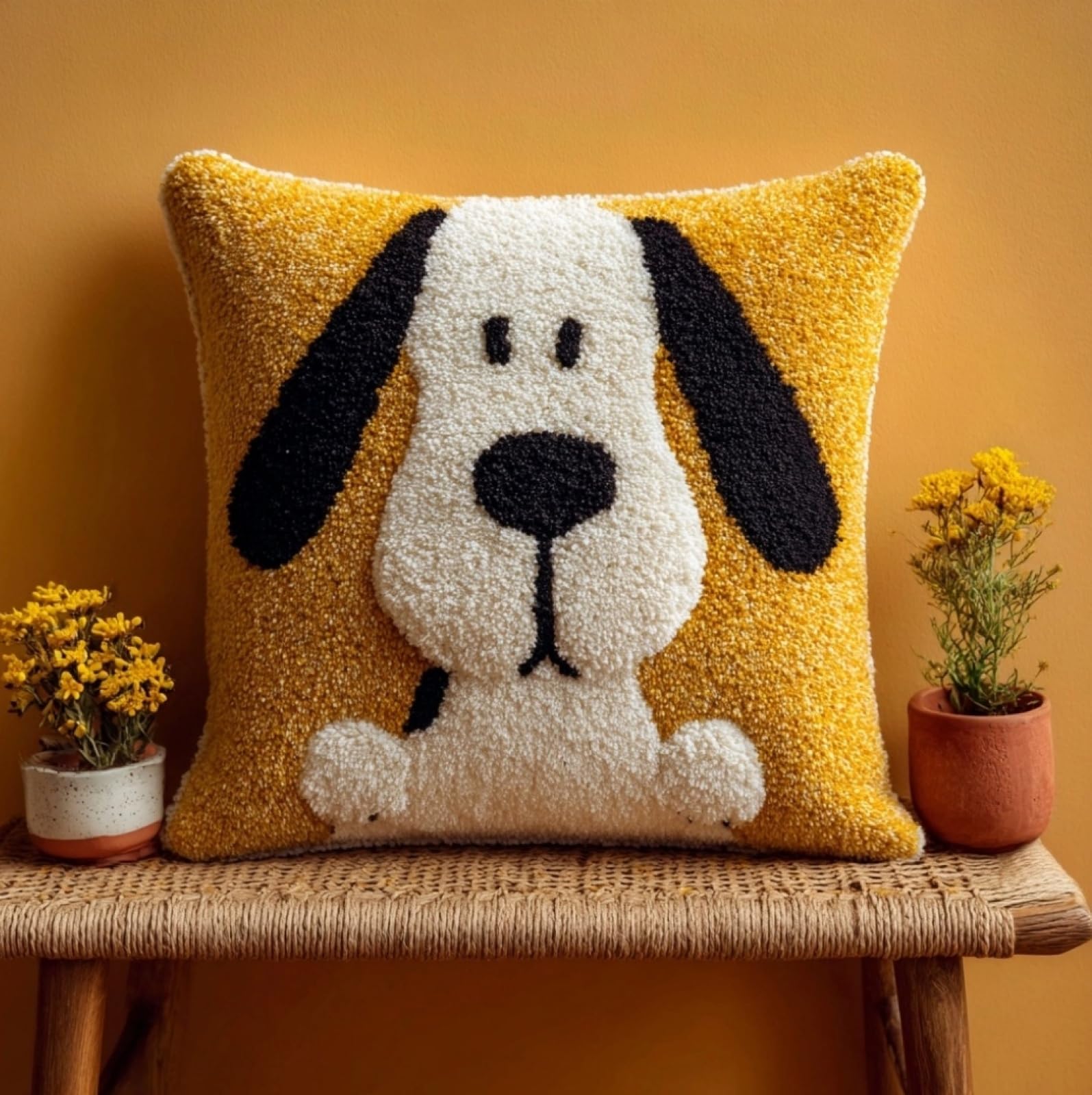 WallustrioaW Latch Hook Pillow Kit 43x43cm,Cartoon Dog