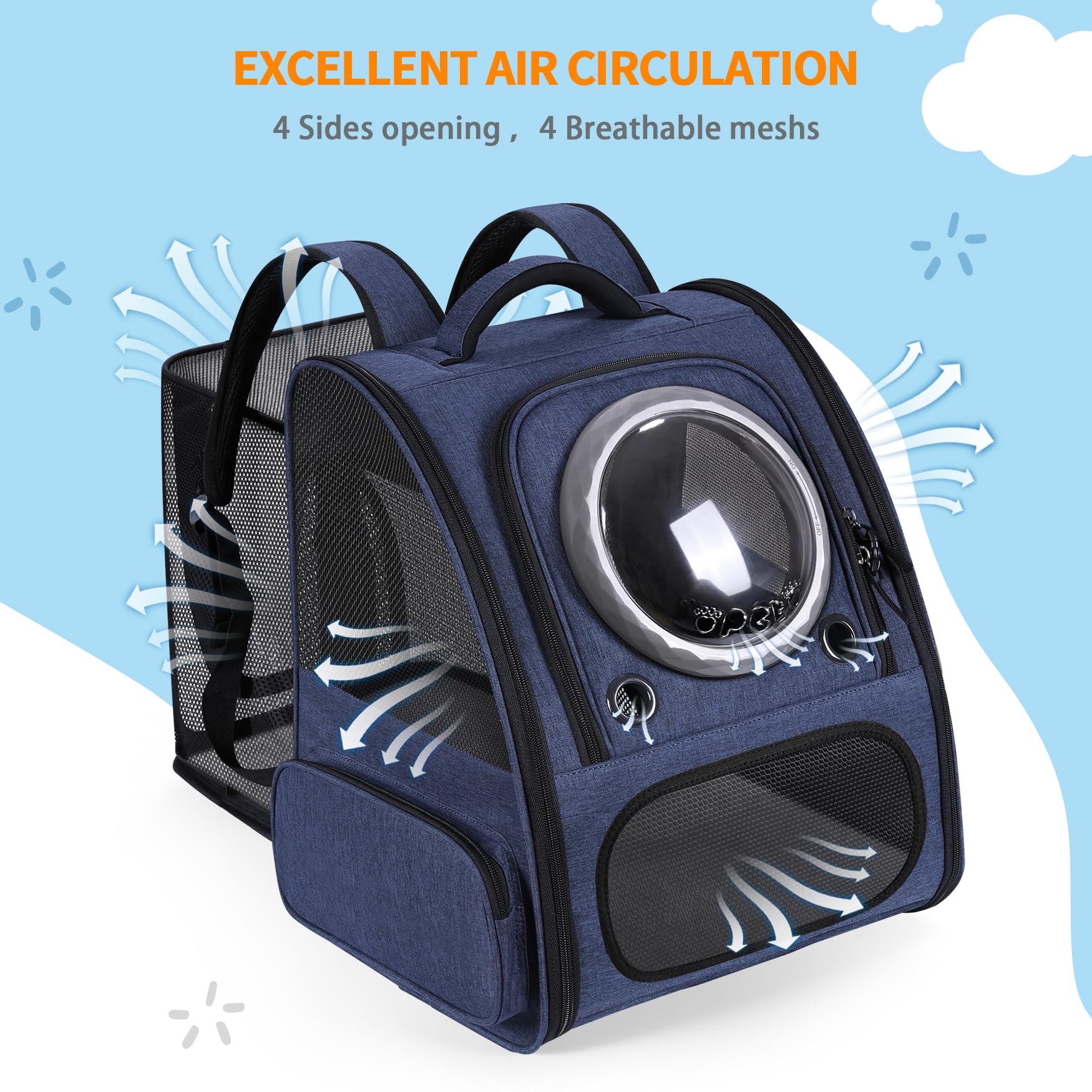 Bubble Cat Backpack Carrier, Expandable Cat Carrier Backpack,Breathable Pet Backpack for Medium Cat,Kitten and Small Puppy, Large Space,Portable Bags Foldable Dog Backpack for Traveling,Hiking (Blue) - image 5