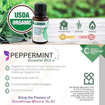 Rocky Mountain Oils Organic Peppermint Essential Oil 15ml 100% Pure, USDA Organic, for Aromatherapy & Topical Use