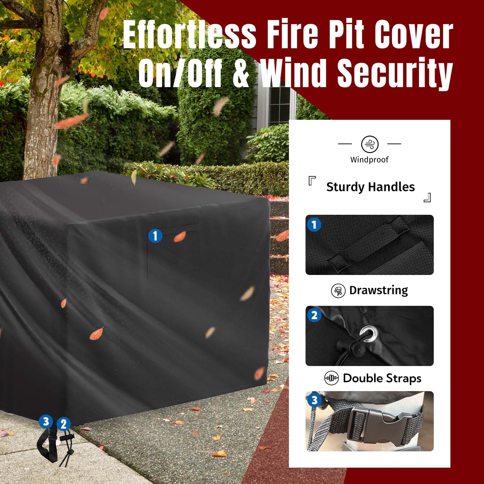 SHINESTAR Fire Pit Cover - 32 Inch Waterproof -4