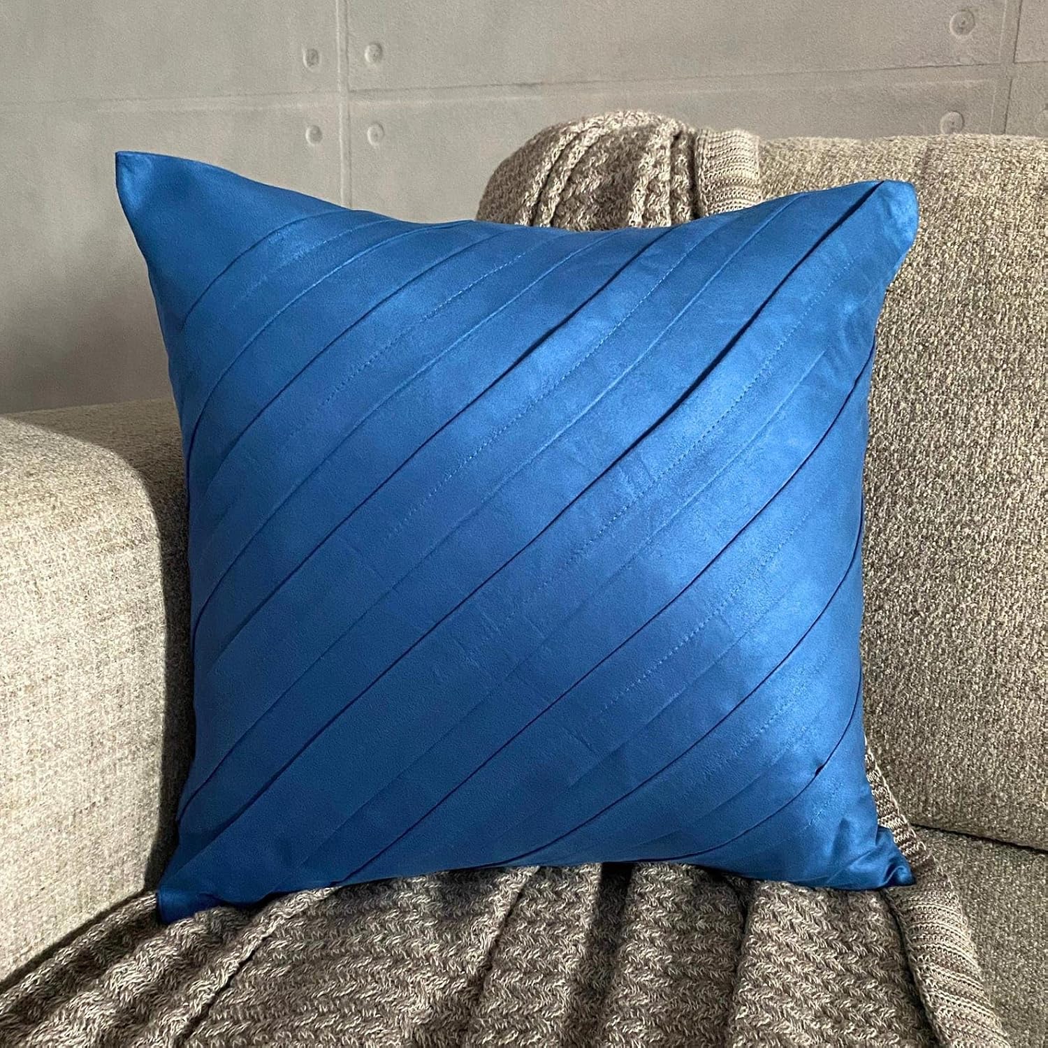 The HomeCentric Euro Pillows, Blue European Sham Pillow Covers 26x26 inch (65x65 cm) Suede Euro Sham Covers, Solid Color, Pintucks, Textured, Striped, Contemporary European - Contemporary Blue