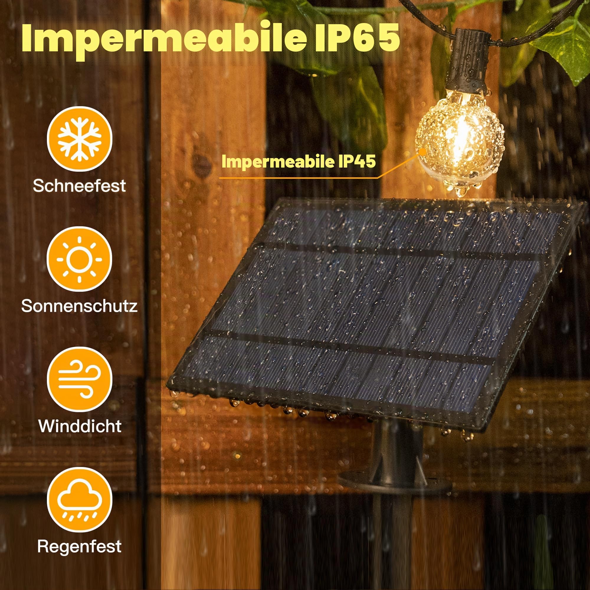 Ollny Catena Luminosa Esterno Solare 20 M con 30 + 2 Lampadine LED G40 per esterni con telecomando, 3 modalità di illuminazione e funzione timer, IP65 impermeabile, per Giardino Matrimonio Feste
