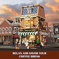 Vista 5 de Funwhole Set de Construcción de Café-Librería con Luces LED - Conjunto de Ladrillos de Construcción Modular de Modelo de Casa de Café de Ciudad