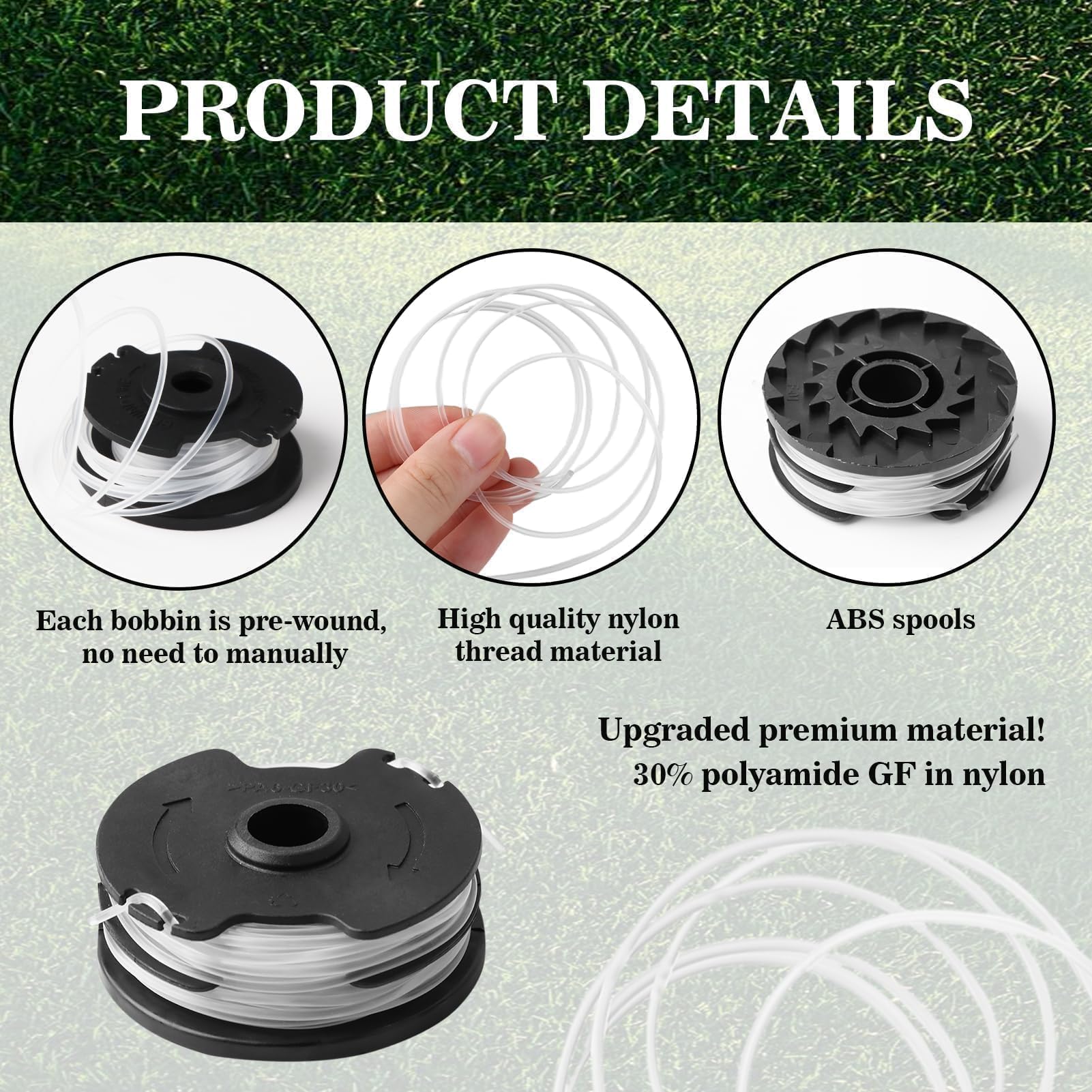 6 Bobine de Fil de Rechange Compatible avec Parkside PRTA 20-Li A1/B2/C3, PRT 300 A1,PRT 50 A3, 1,65 mm 10 m Coupe Bobine Portafilo et Longueur per PRT 550 A1/A3, PRTA TA 20-Li, C3-IAN 365589