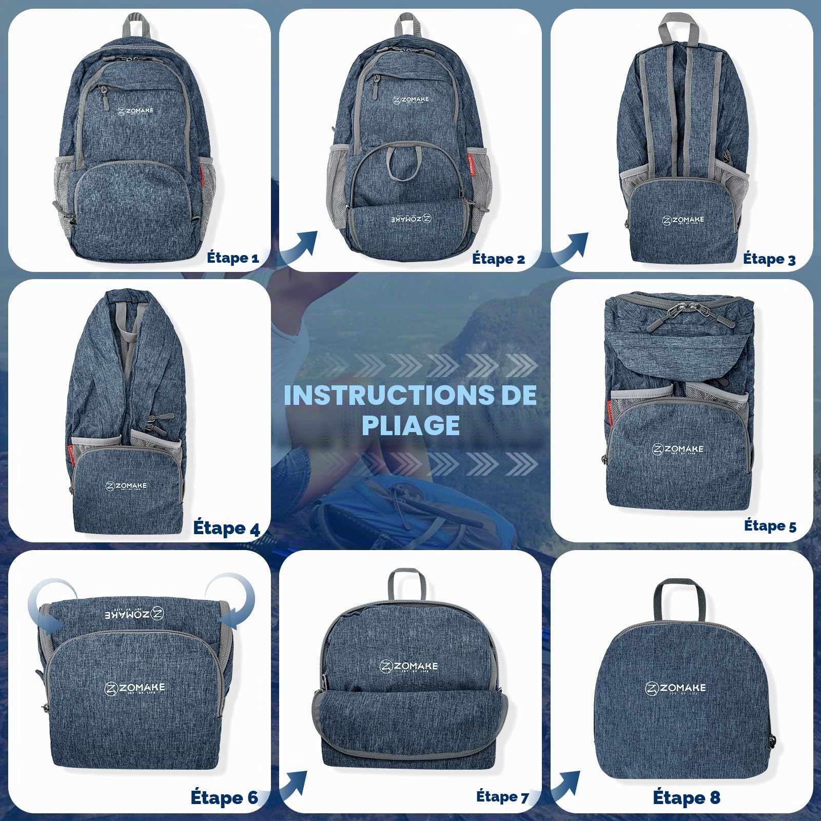 ZOMAKE Petit Sac à Dos Ultra Leger 20L Pliable Sac a Dos pour Marche les Voyage Randonnée pour Femme Homme