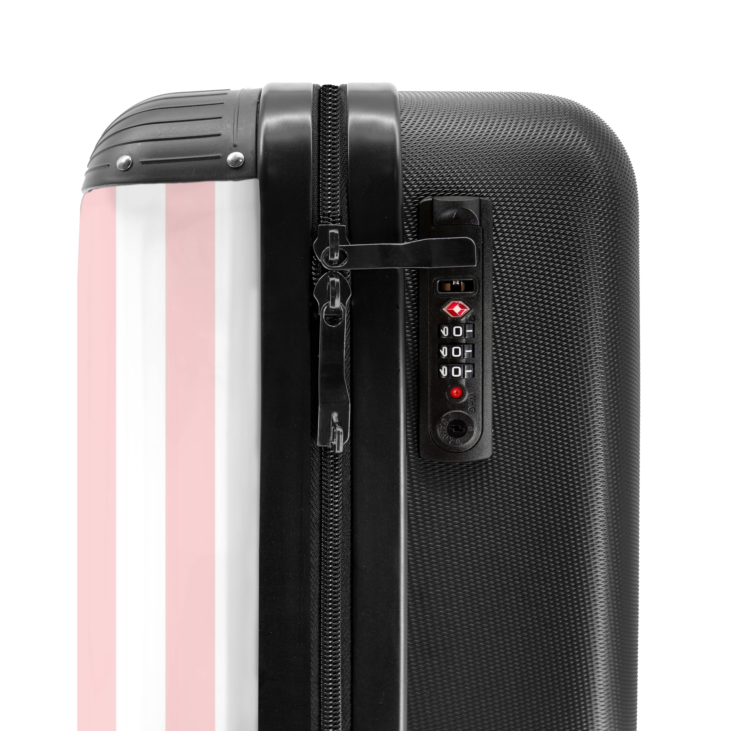 NoBoringSuitcases.com Valigia Bambini, Trolley Bambina, Valigia Per Bambini, Trolley Bagaglio a Mano 55x40x20 cm, Valigia Personalizzabile, 55x40x20 cm (Strisce Rosa e Bianche - Verticali)