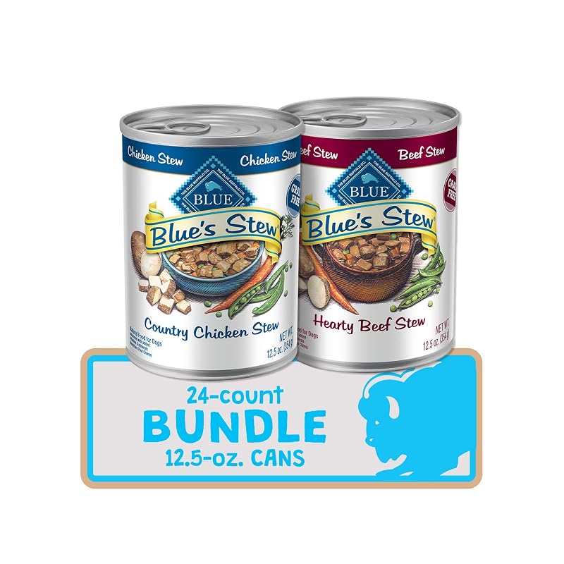 Ração úmida para cães adultos Blue Buffalo Blue's Stew, frango e carne bovina, sem grãos, 24 latas de 354 g